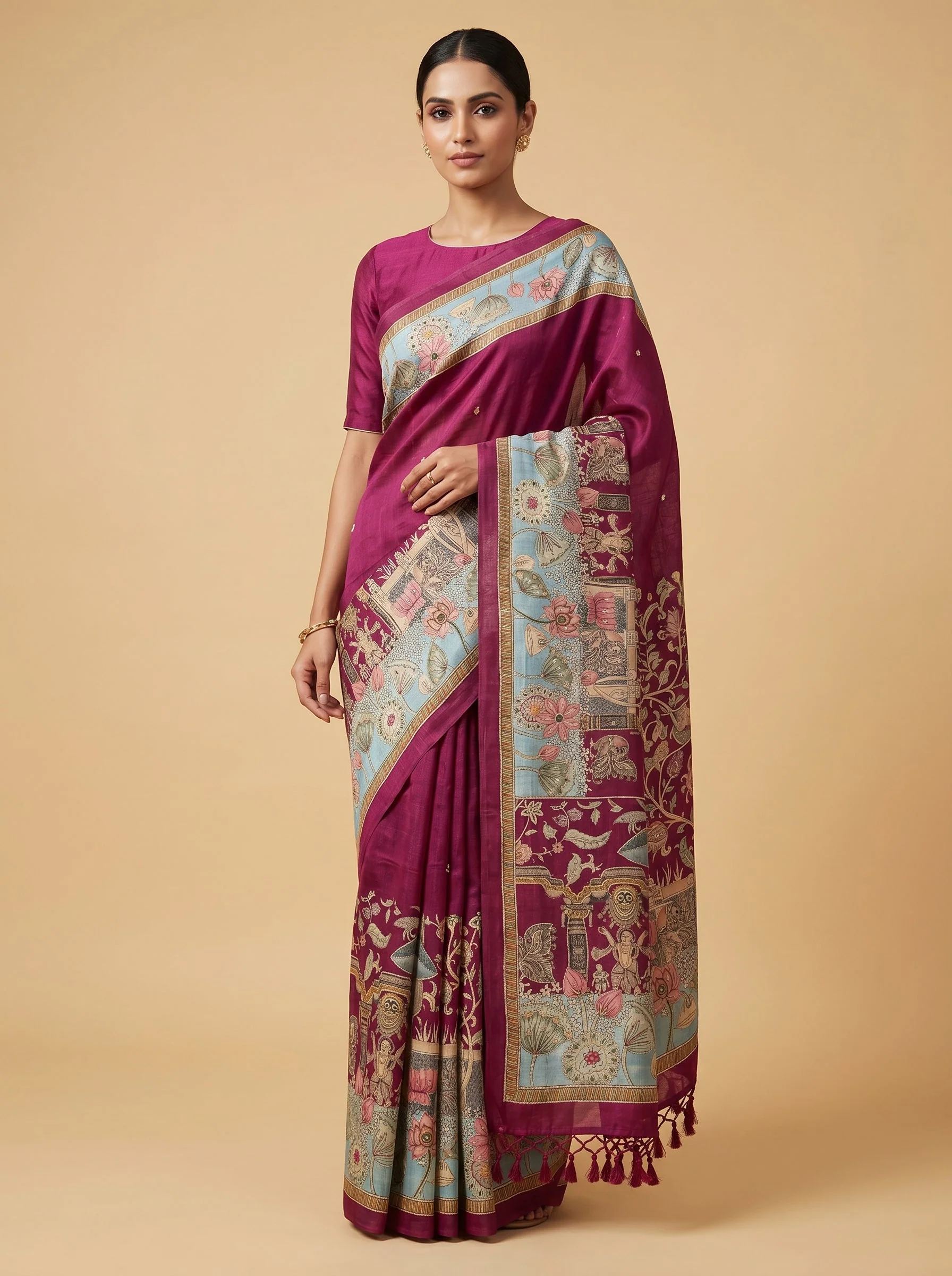 Wine Rich Finish Embroidered Saree