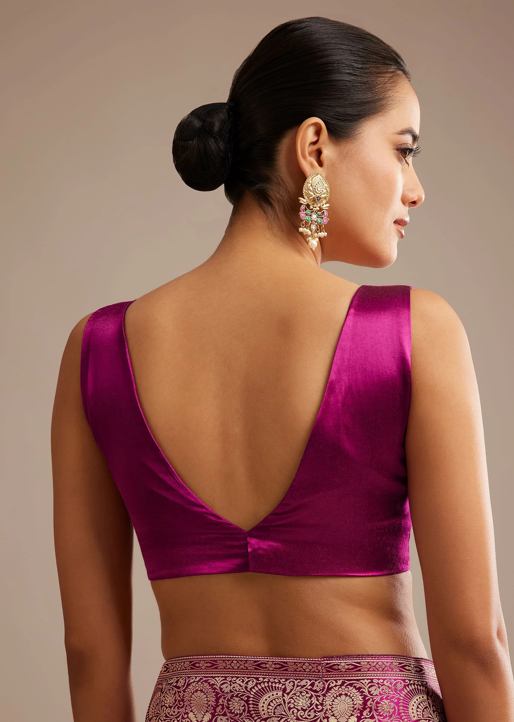 Wine Satin Saree With Zari Woven Work - Image 8