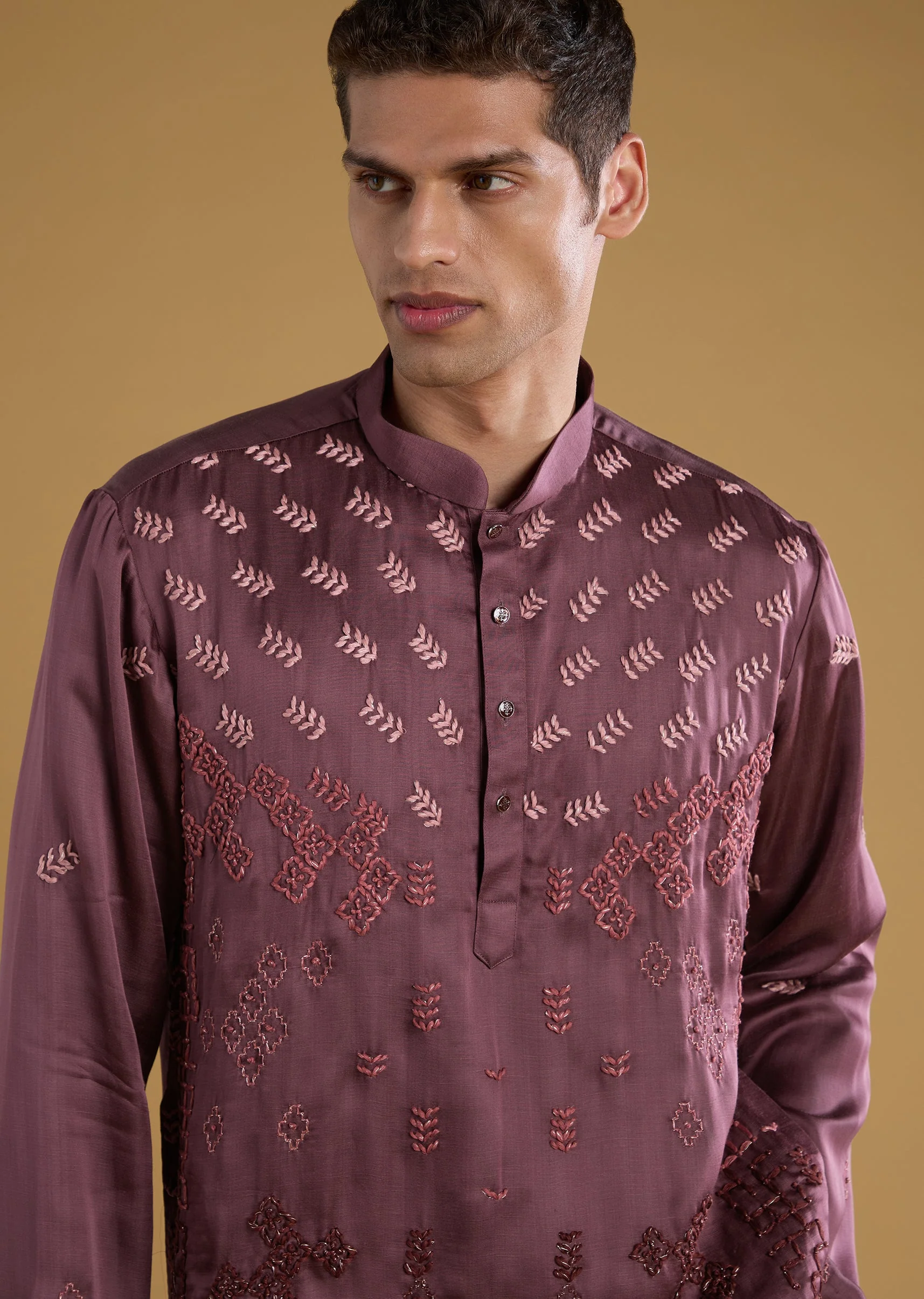 Wine Silk Embroidered Kurta Set with Dupatta - Image 4
