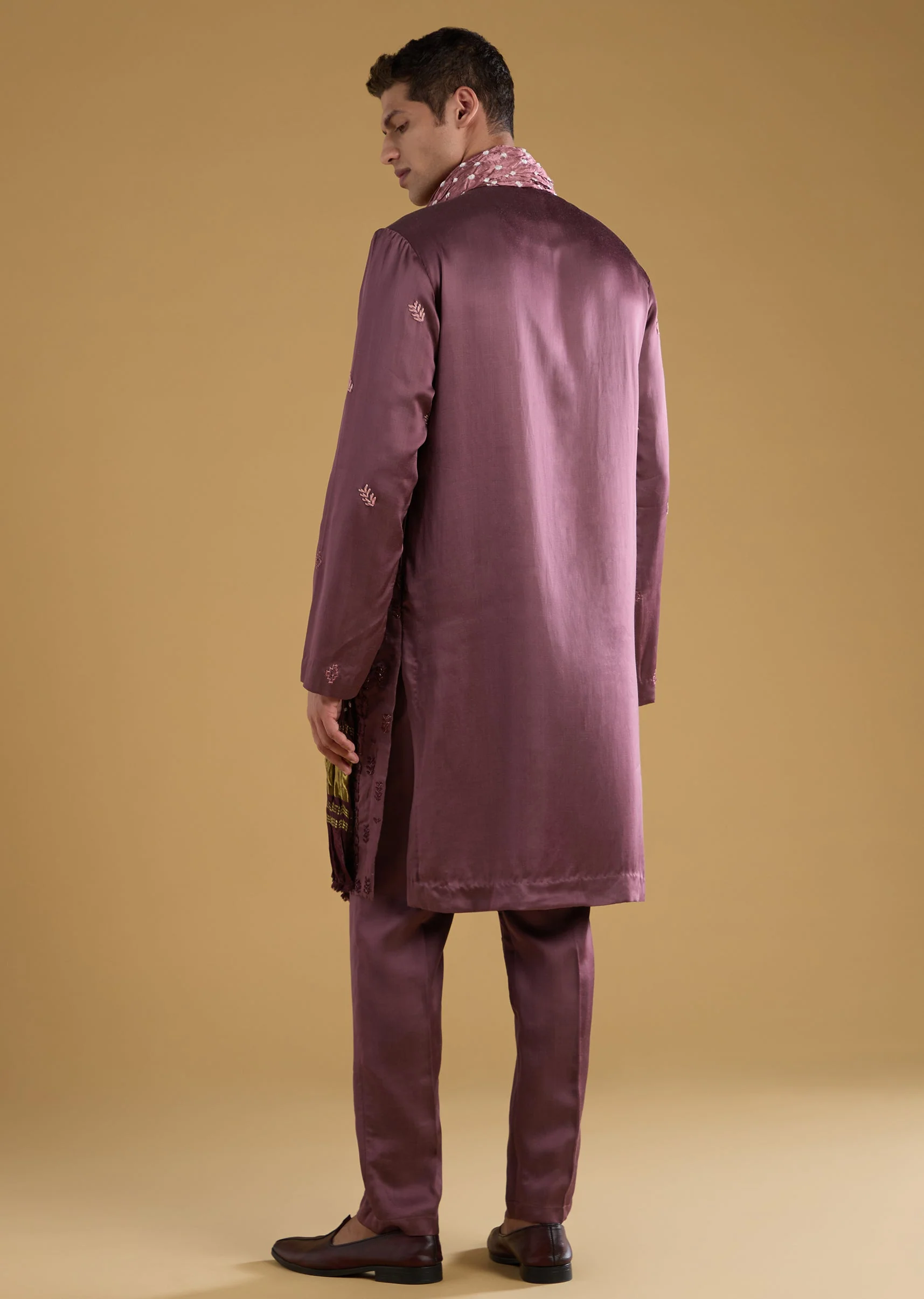 Wine Silk Embroidered Kurta Set with Dupatta - Image 5