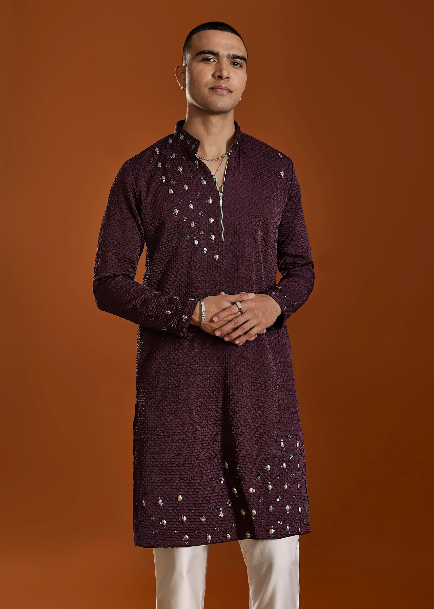 Wine Silk Kurta Set With Dupatta - Image 5