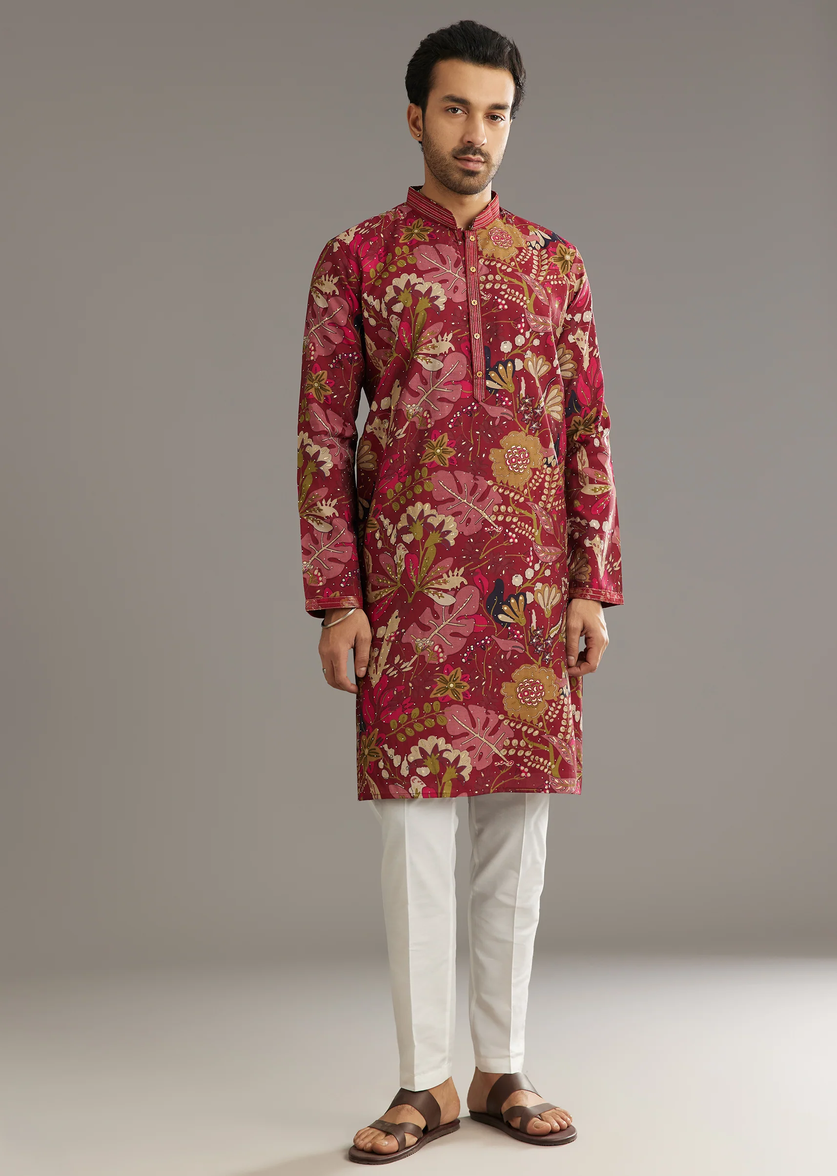 Wine Silk Kurta Set With Stone Embellishment - Image 4