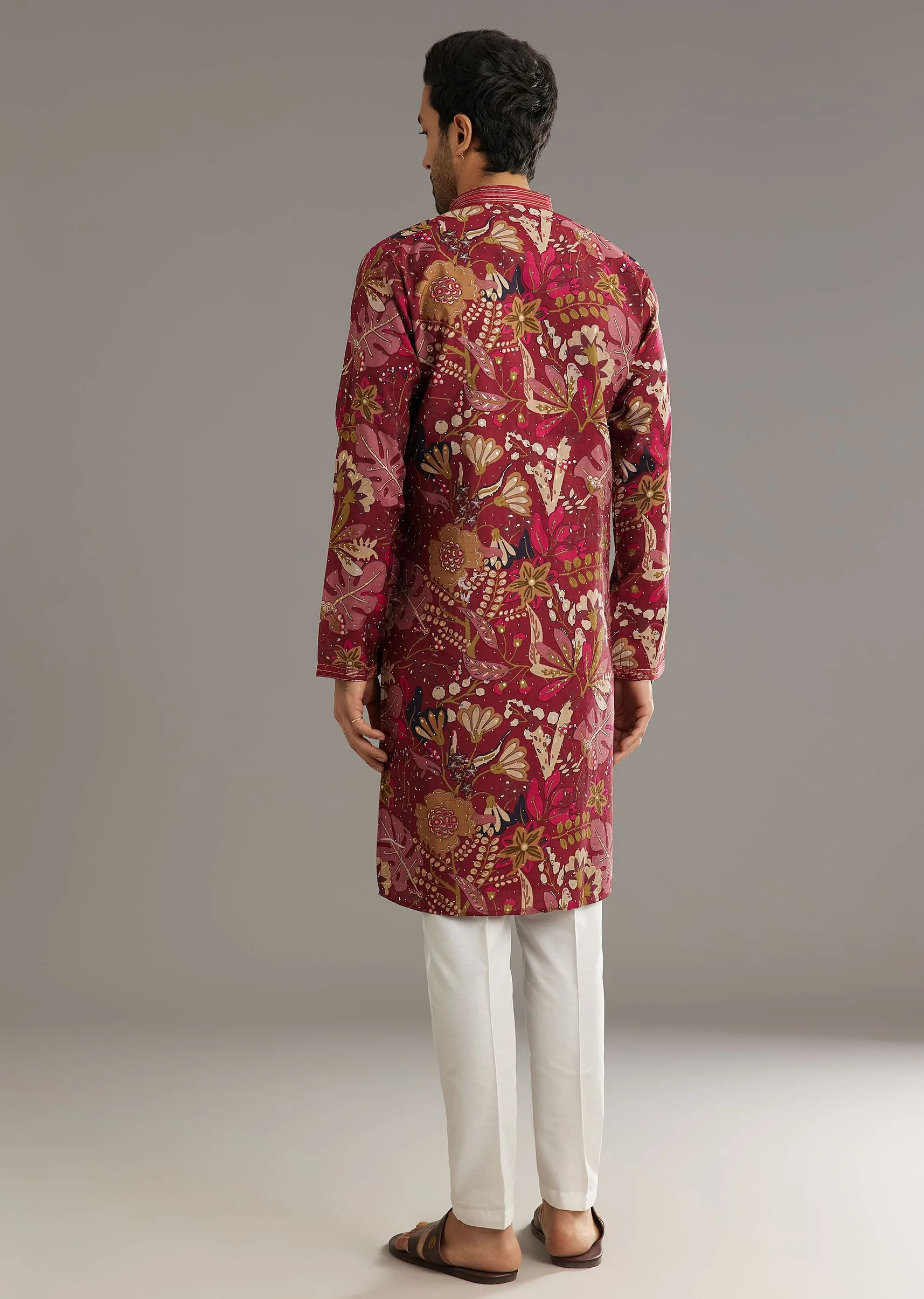Wine Silk Kurta Set With Stone Embellishment - Image 5