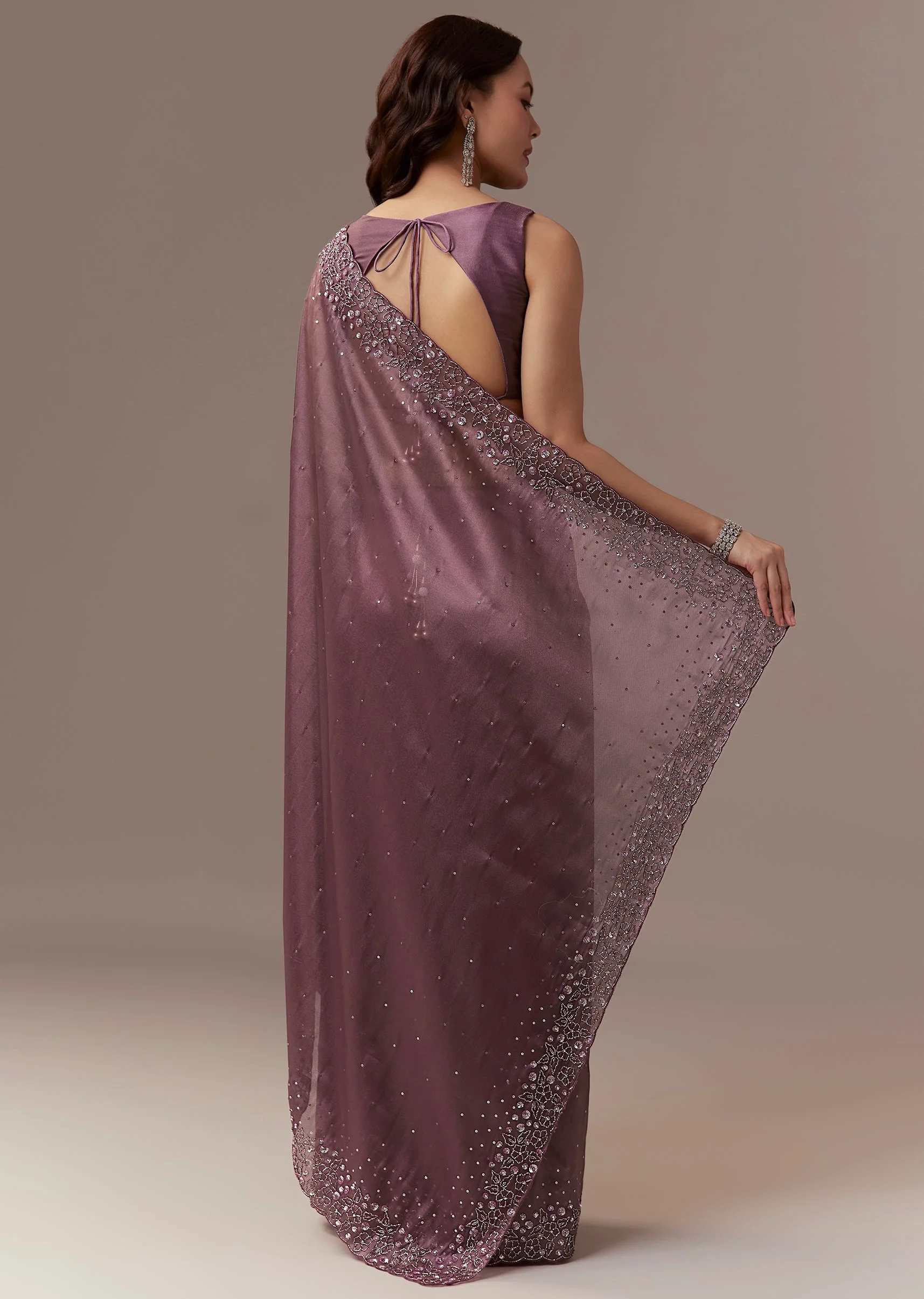 Wine Tissue Saree With Cutdana And Sequin Embroidery - Image 4