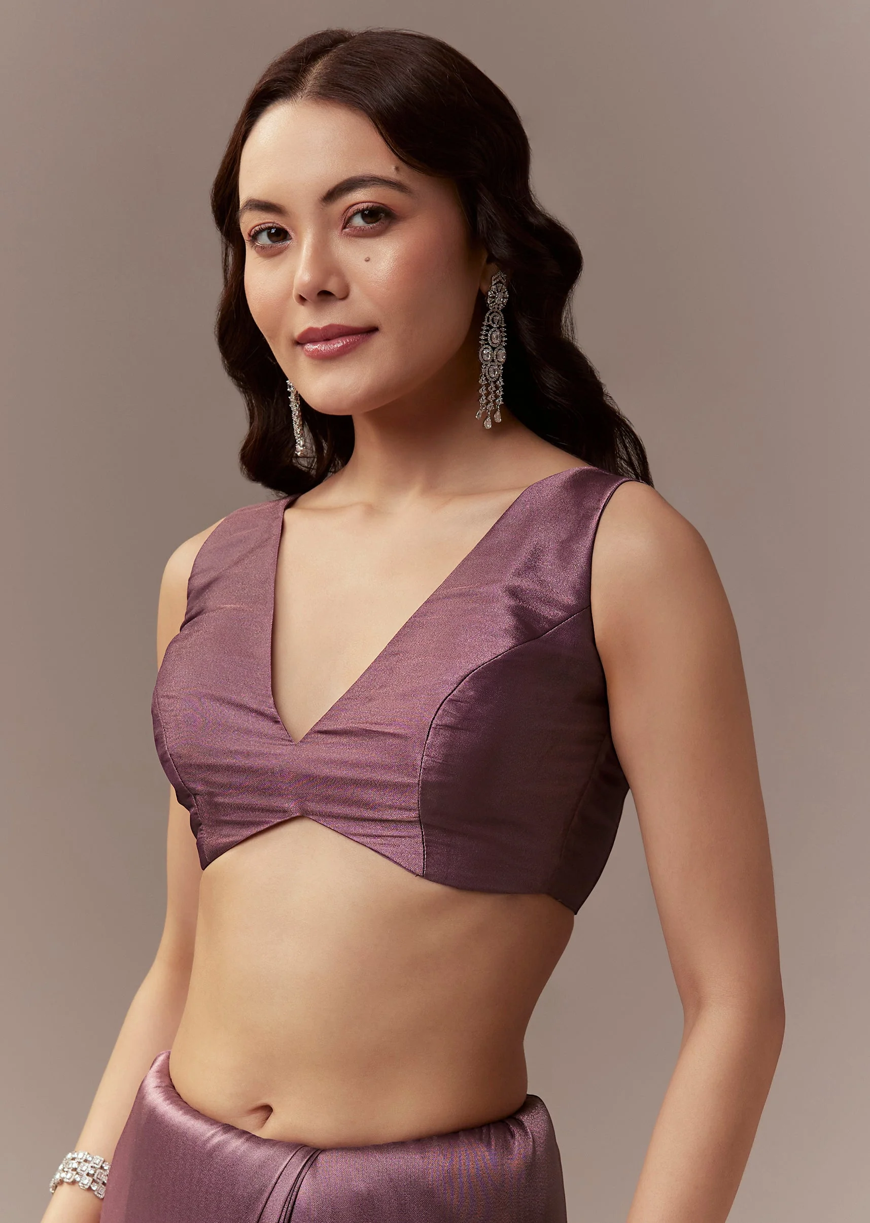 Wine Tissue Saree With Cutdana And Sequin Embroidery - Image 7