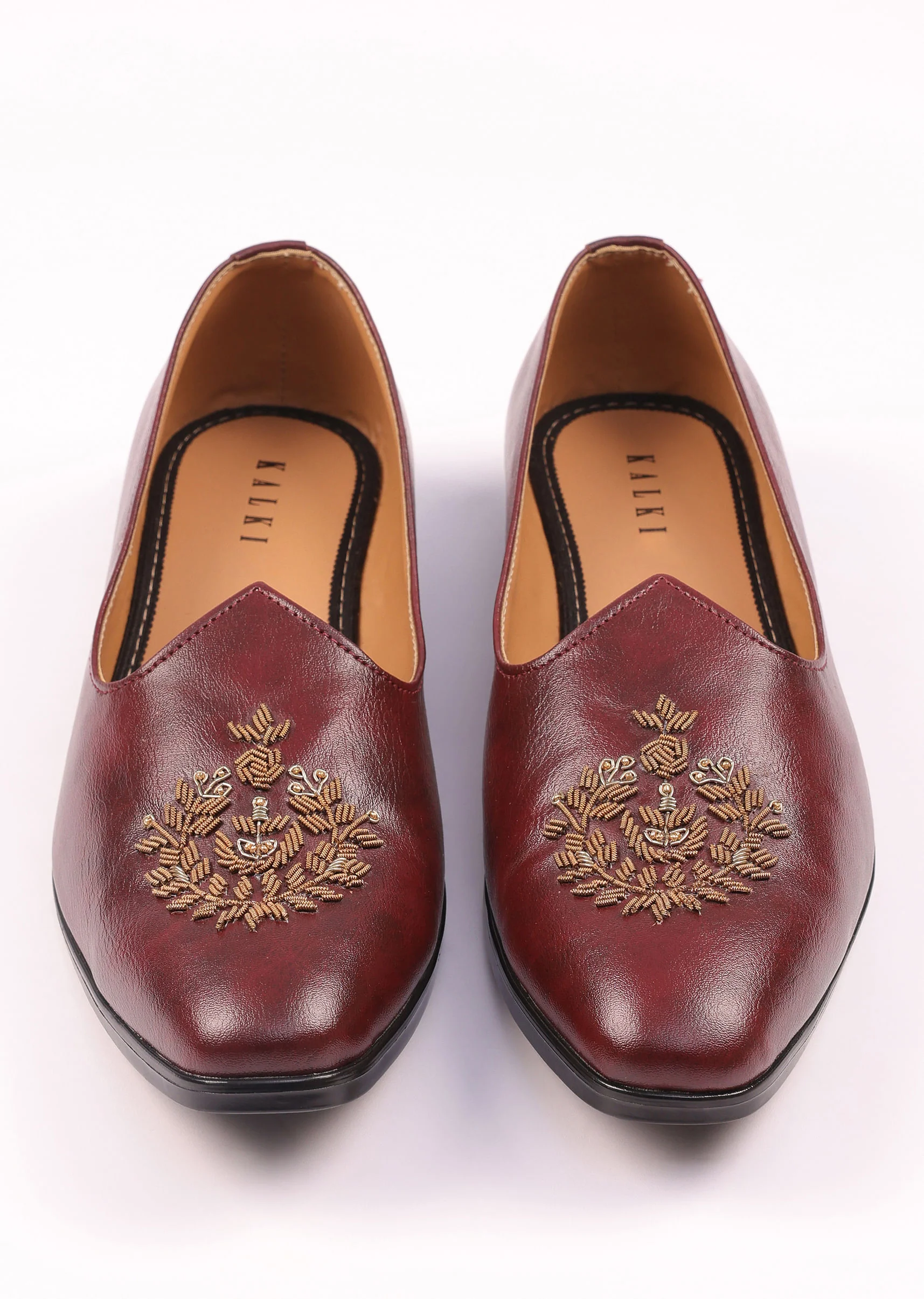 Wine Vegan Leather Jutti With Zardosi Work - Image 5
