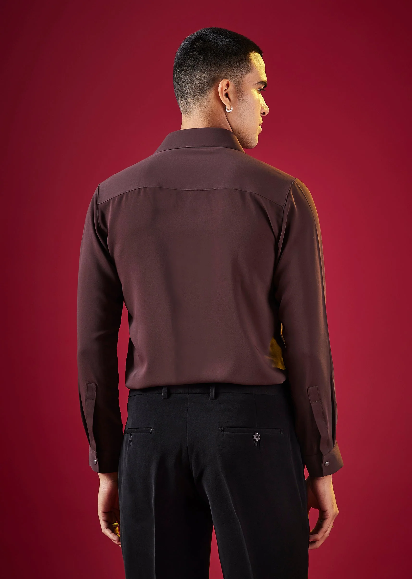 Wine Viscose Button Front Mens Shirt - Image 4