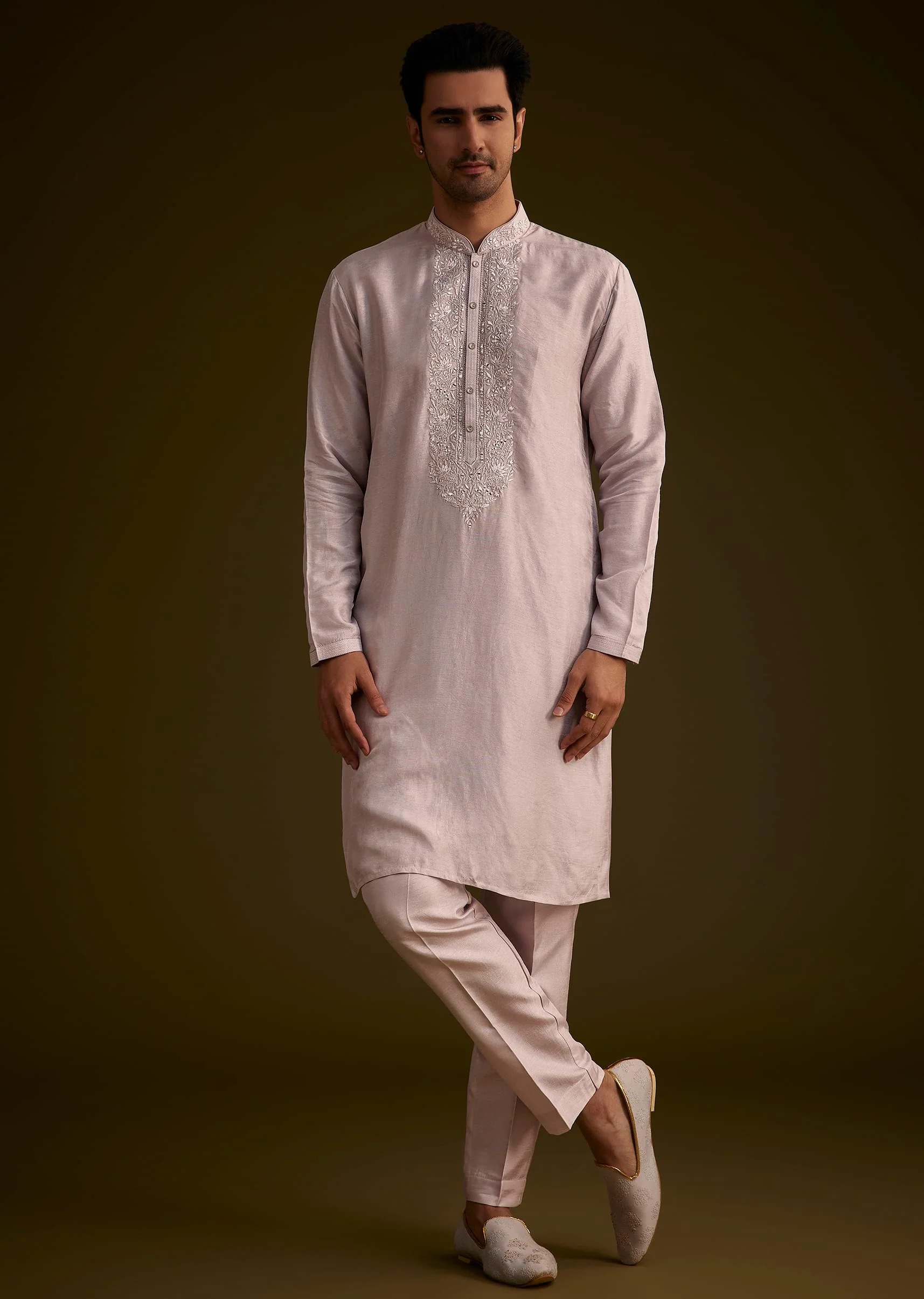 Wisteria Purple Silk Open Style Sherwani Set - Image 6