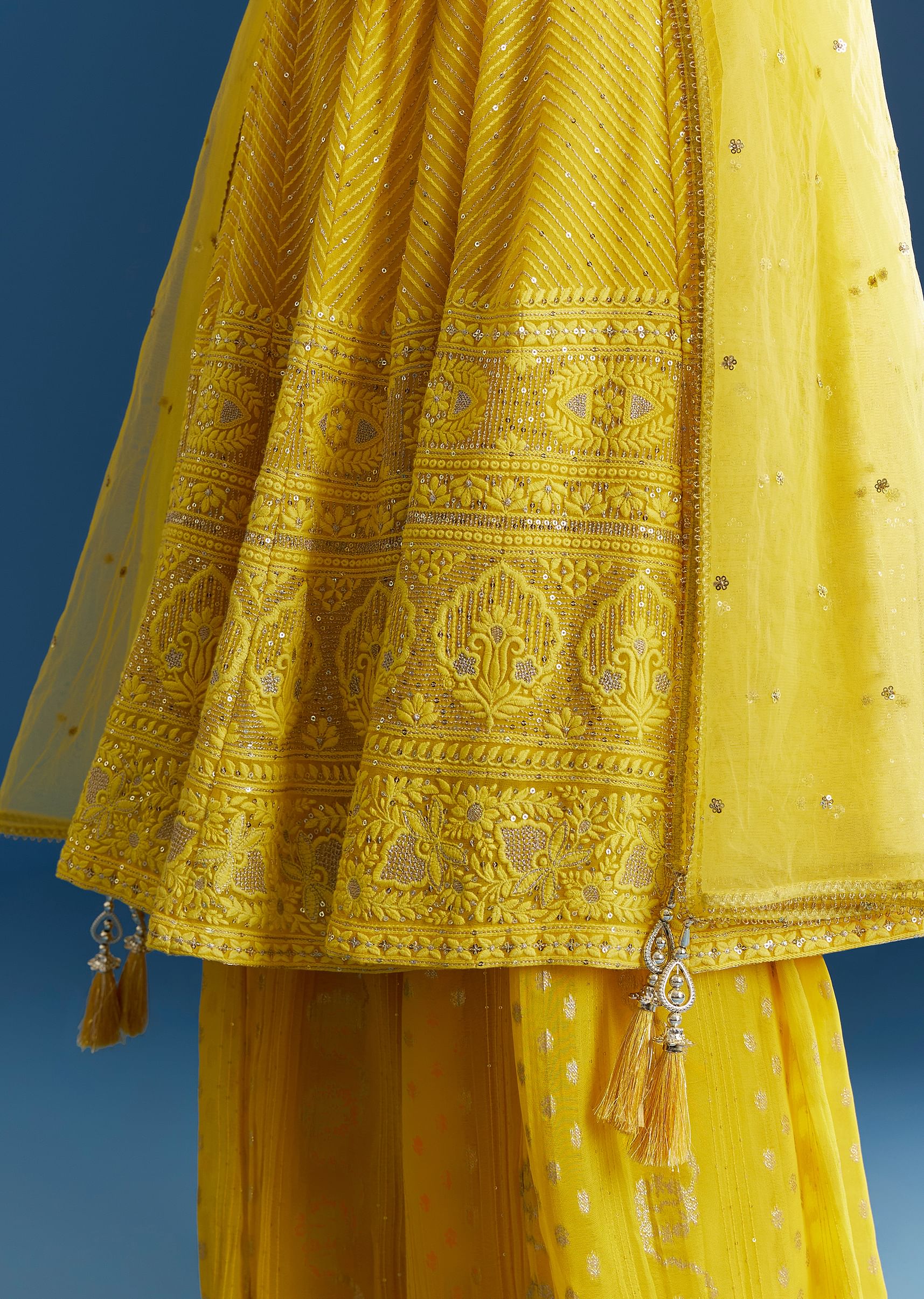 Yellow A Line Georgette Kurta Palazzo Suit - Image 6