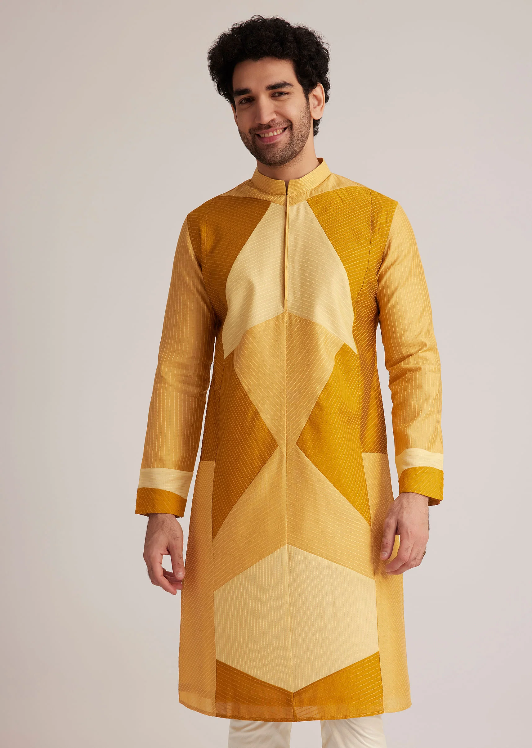 Yellow Abstract Kurta Set - Image 3