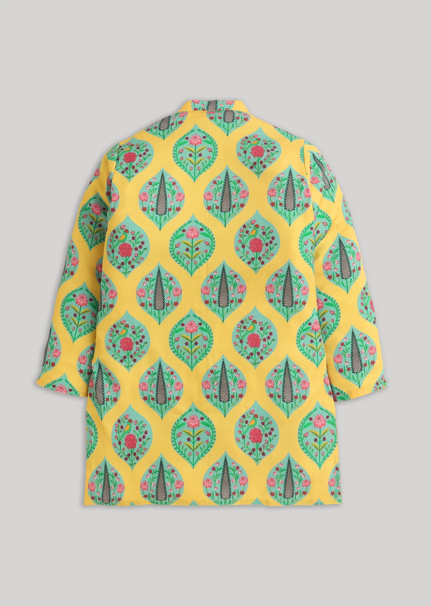 Yellow And White Kids Nehru Jacket Set - Image 4