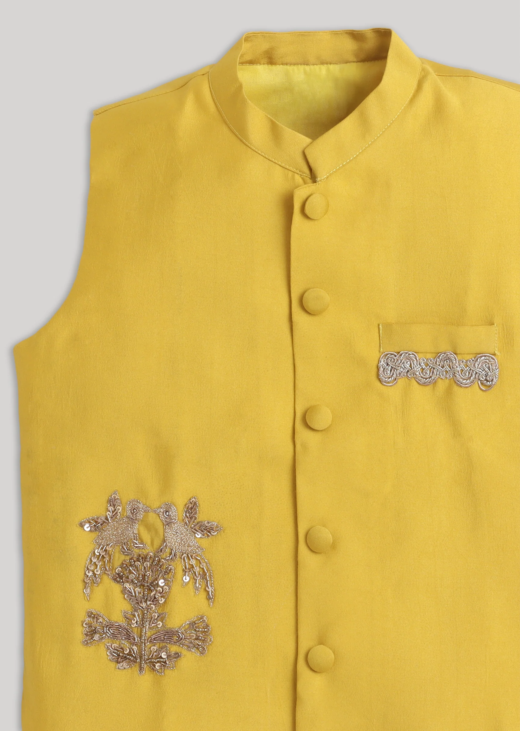 Yellow And White Kids Nehru Jacket Set - Image 6