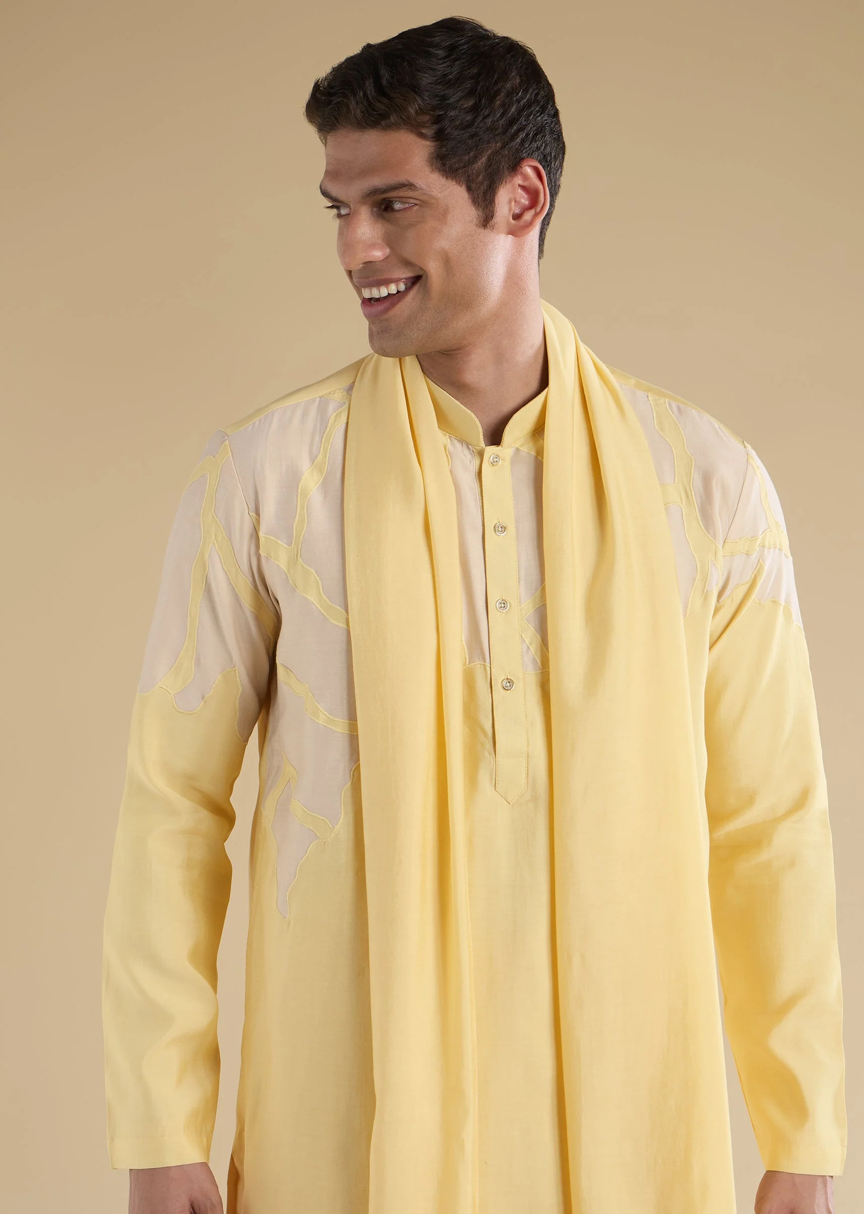 Yellow Applique Kurta Set With Dupatta - Image 2