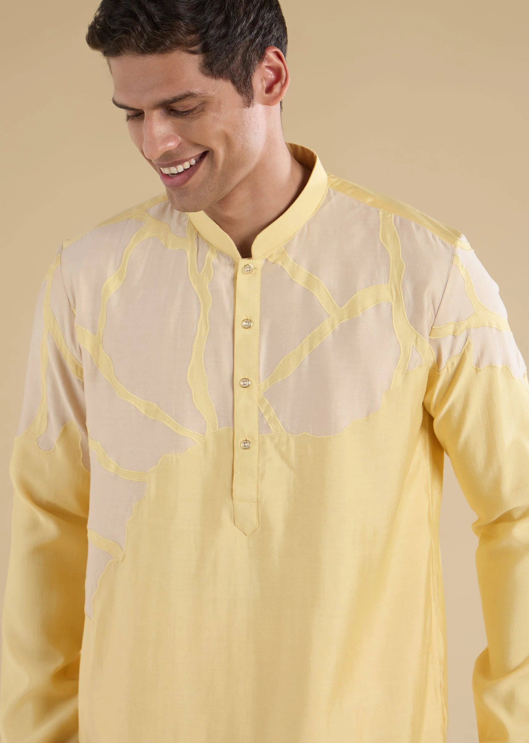 Yellow Applique Kurta Set With Dupatta - Image 4