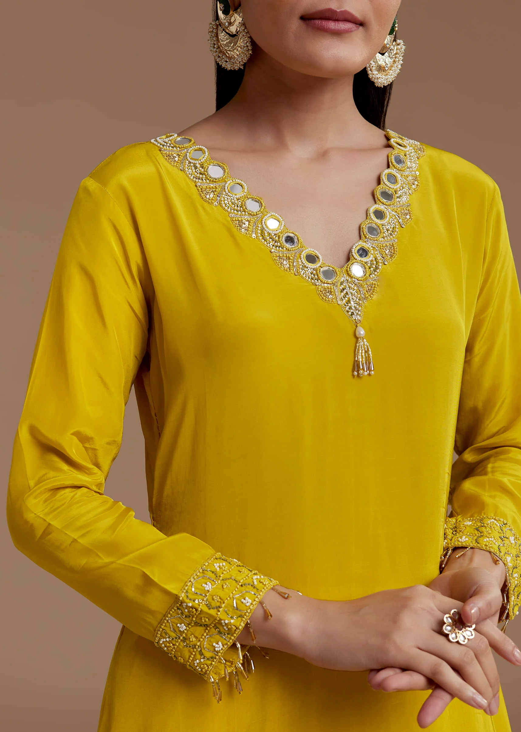 Yellow Asymmetric Kurta and Palazzo Set - Image 2
