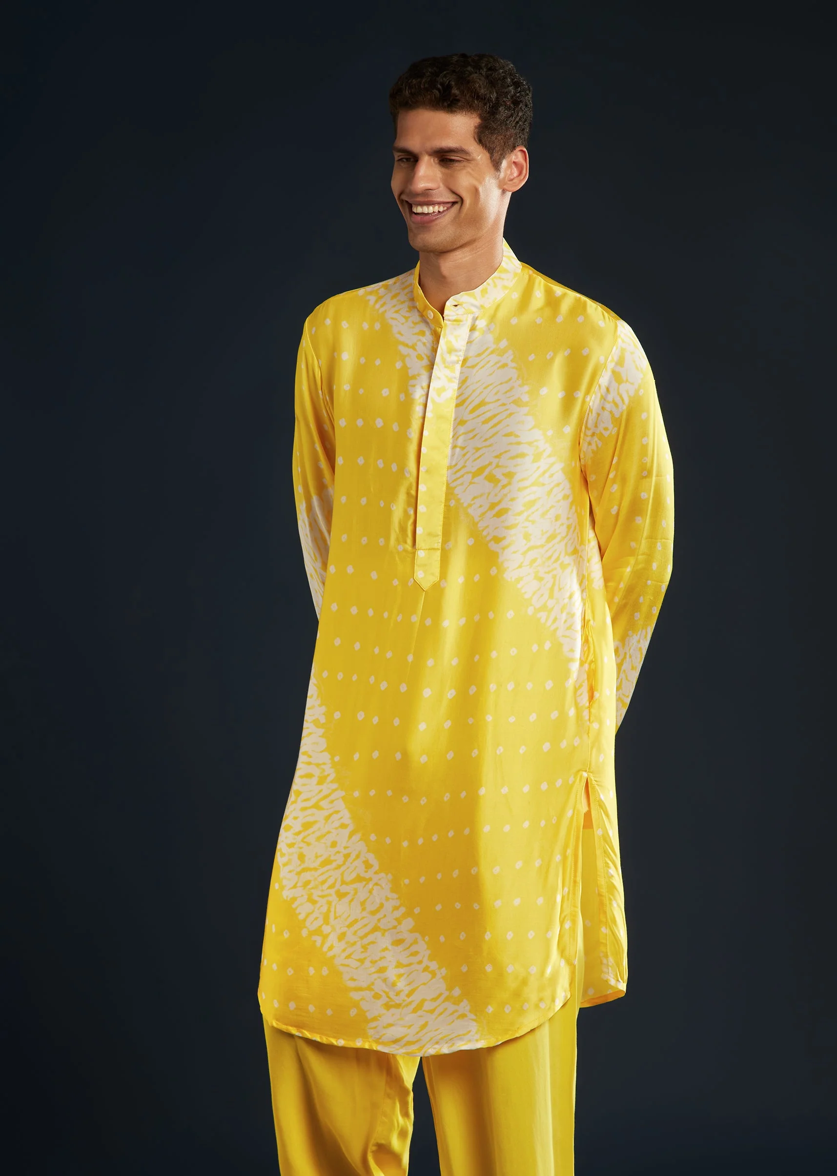 Yellow Bandhani and Shibori Print Kurta Set - Image 4