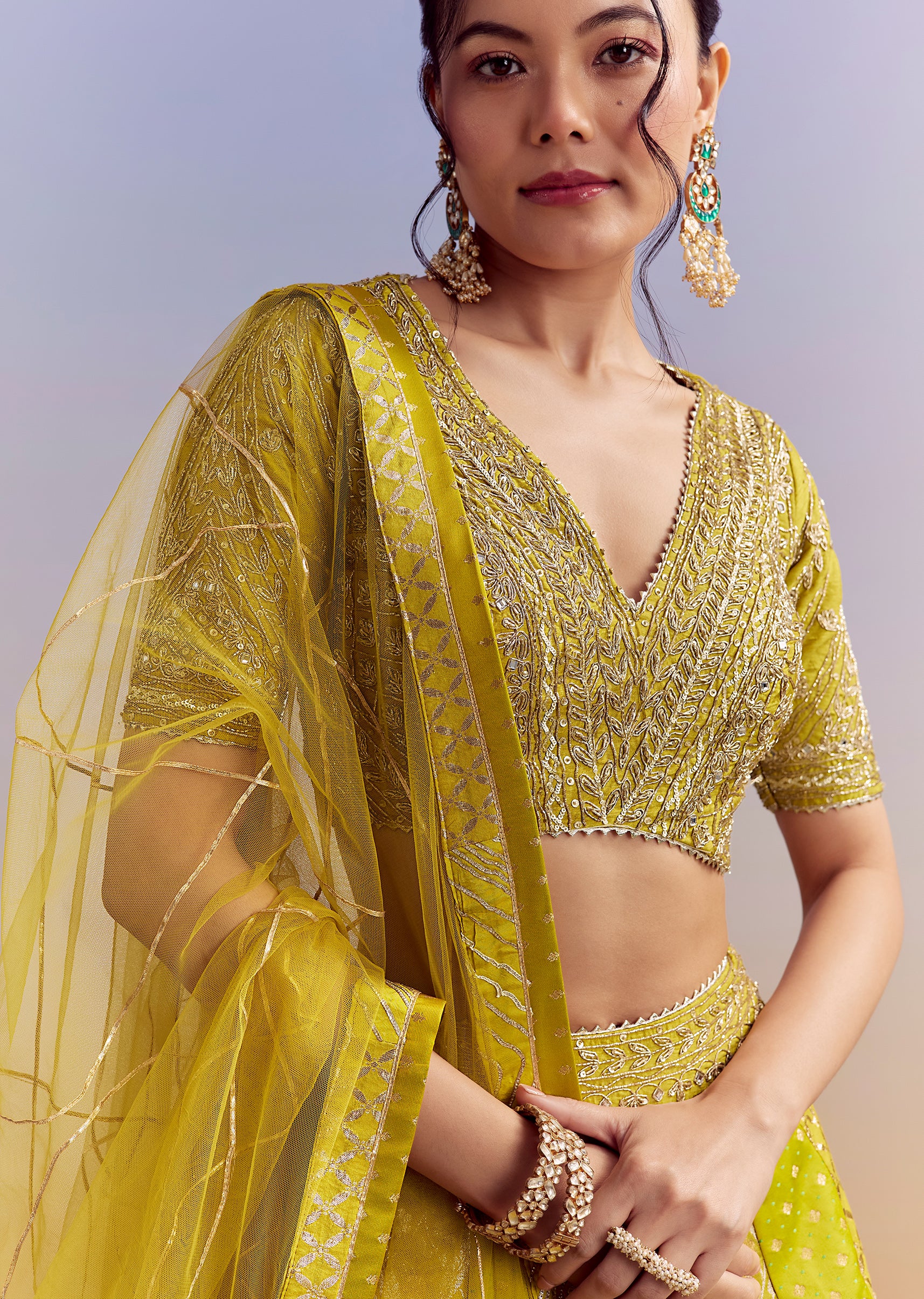 Yellow Brocade Organza Bridesmaid Lehenga With Zardosi Embroidery - Image 3