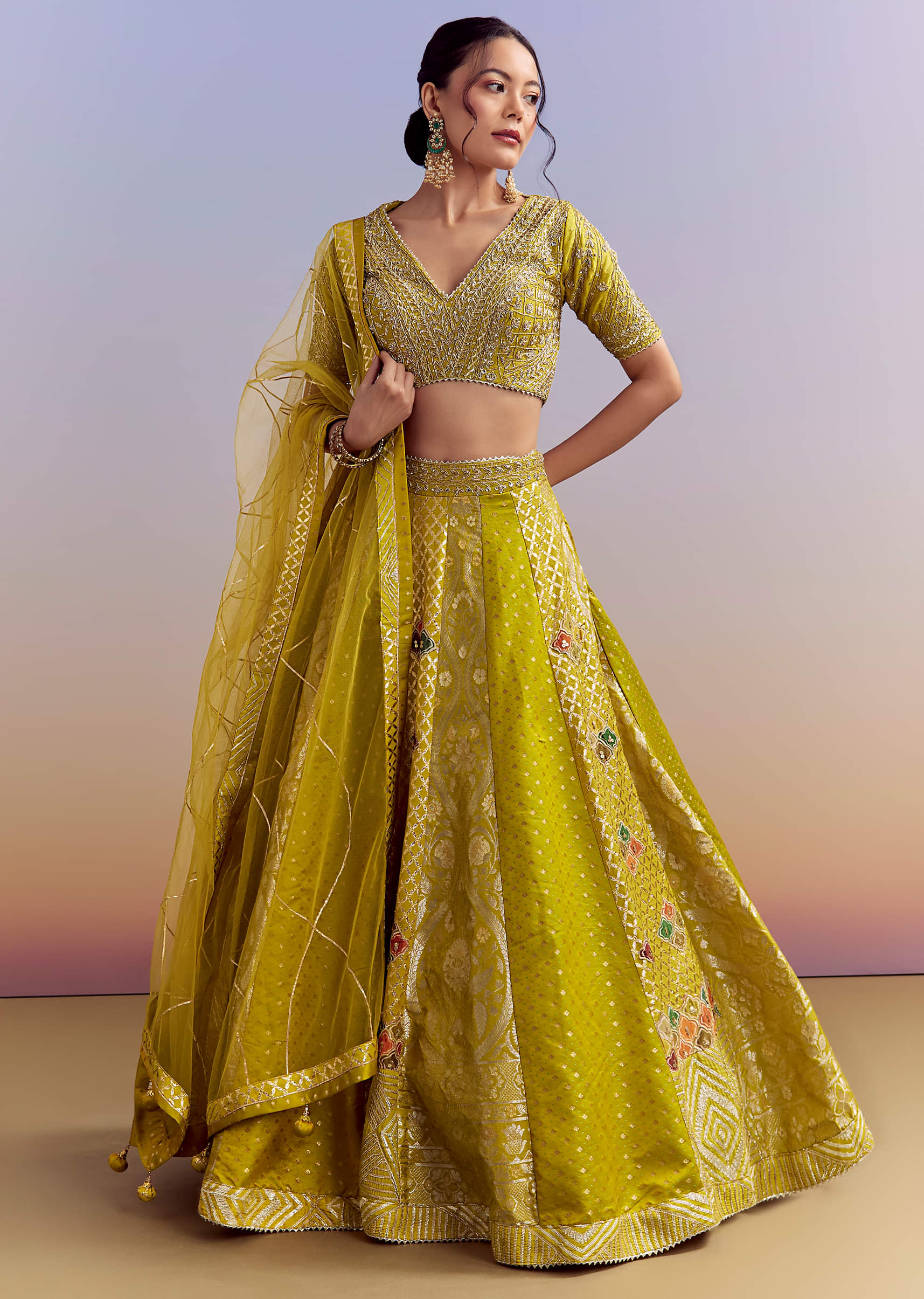 Yellow Brocade Organza Bridesmaid Lehenga With Zardosi Embroidery - Image 4