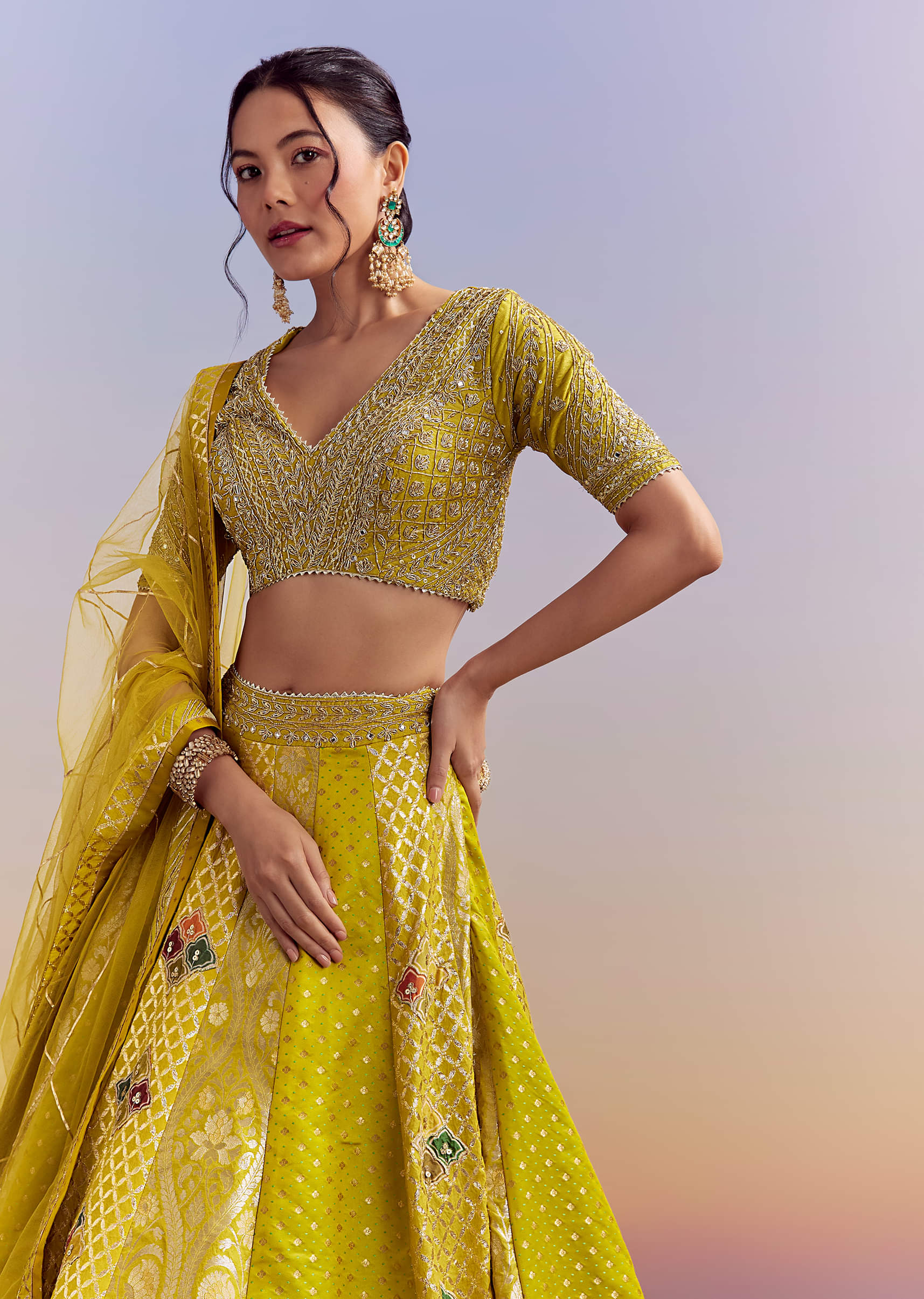 Yellow Brocade Organza Bridesmaid Lehenga With Zardosi Embroidery - Image 5