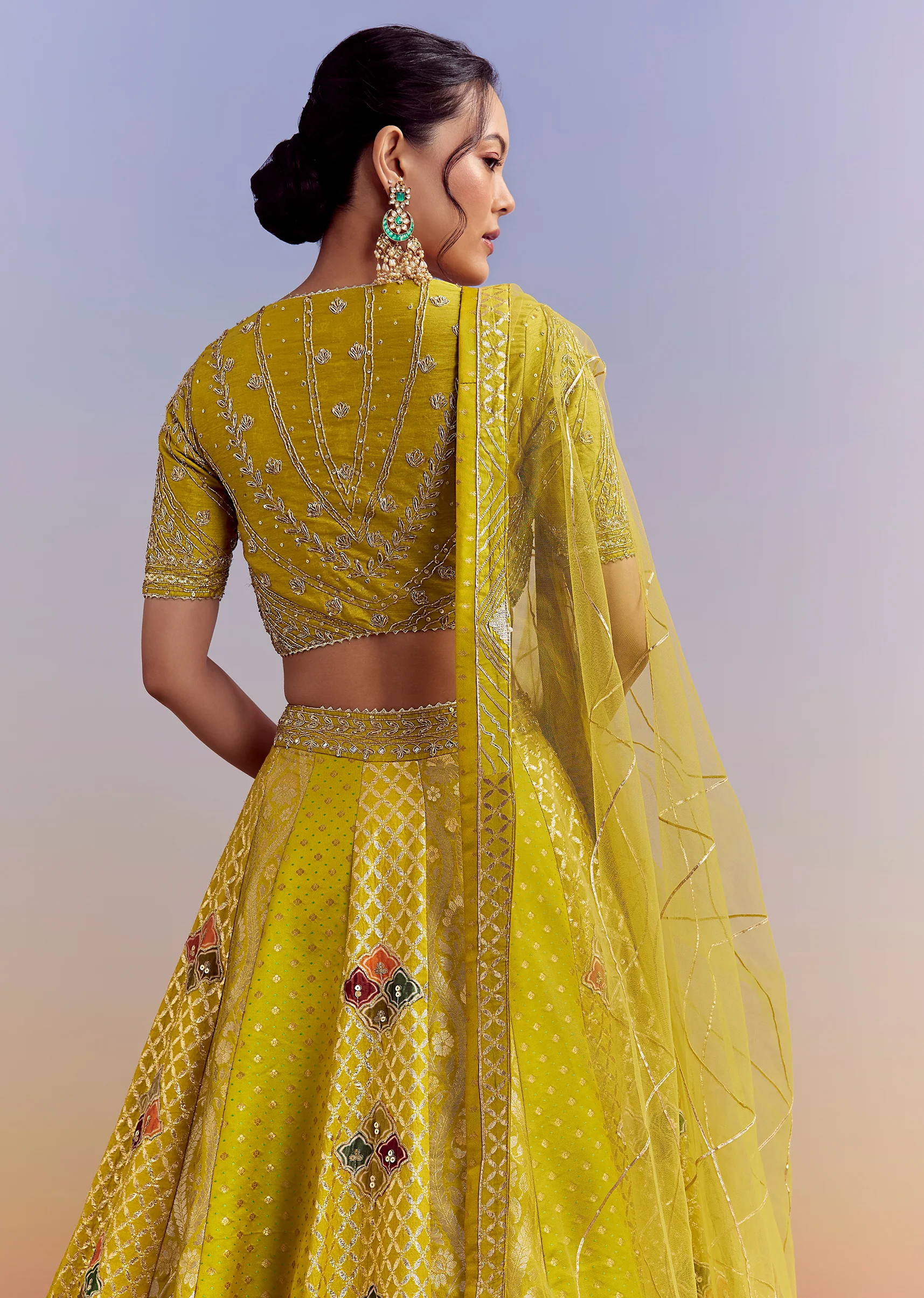 Yellow Brocade Organza Bridesmaid Lehenga With Zardosi Embroidery - Image 6