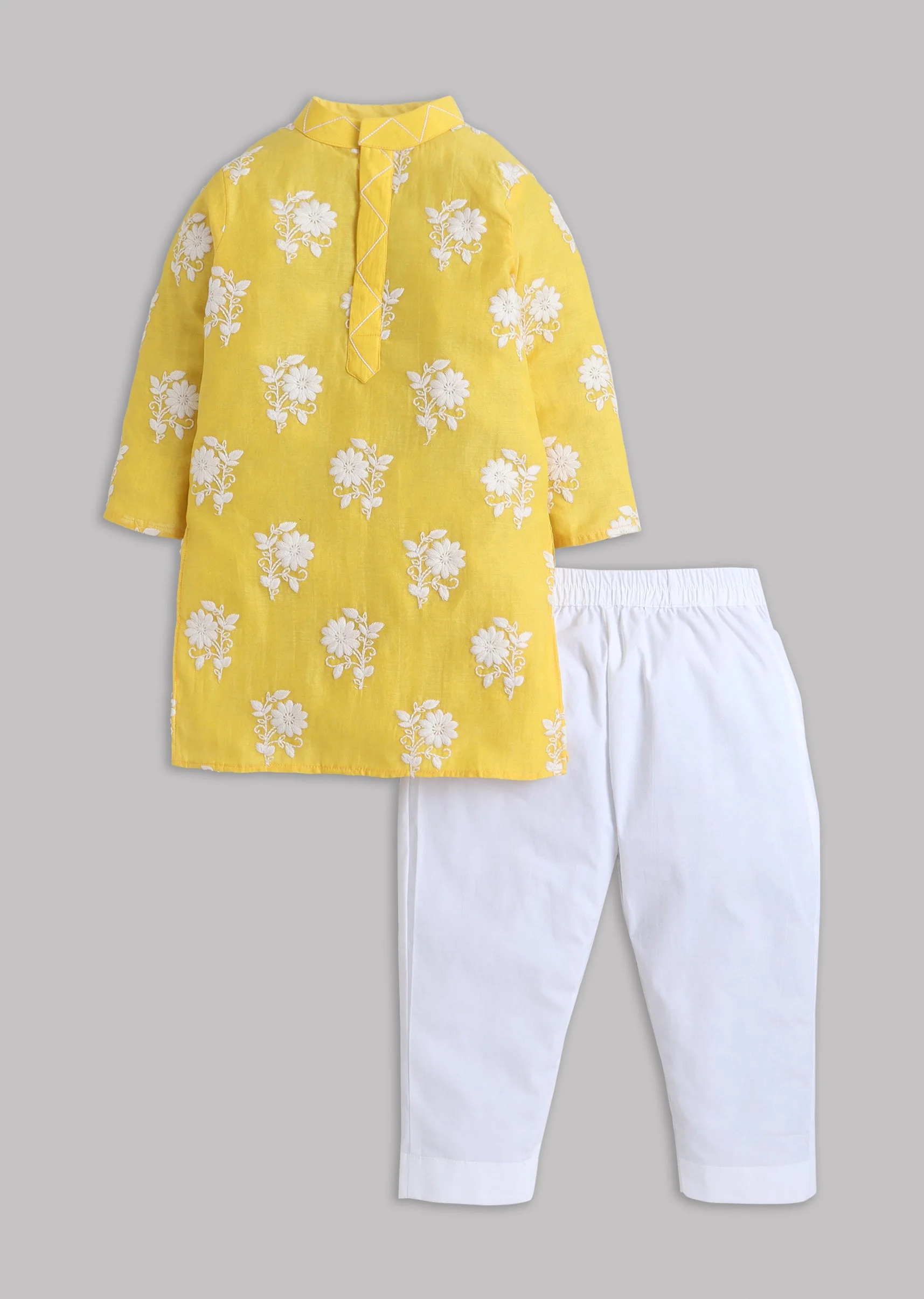 Yellow Chanderi Embroidered Kurta Set