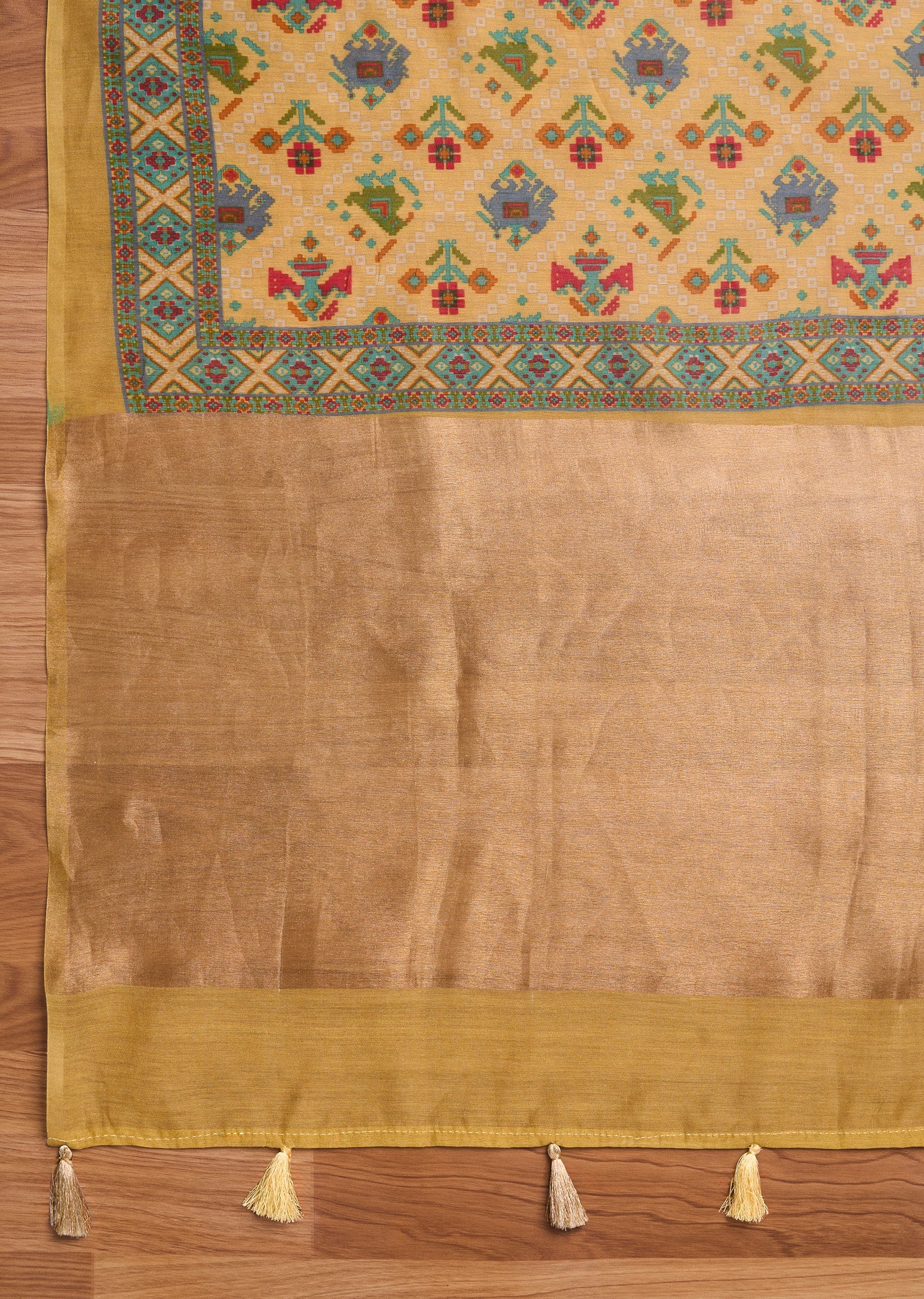 Yellow Chanderi Unstitched Suit Set - Image 4