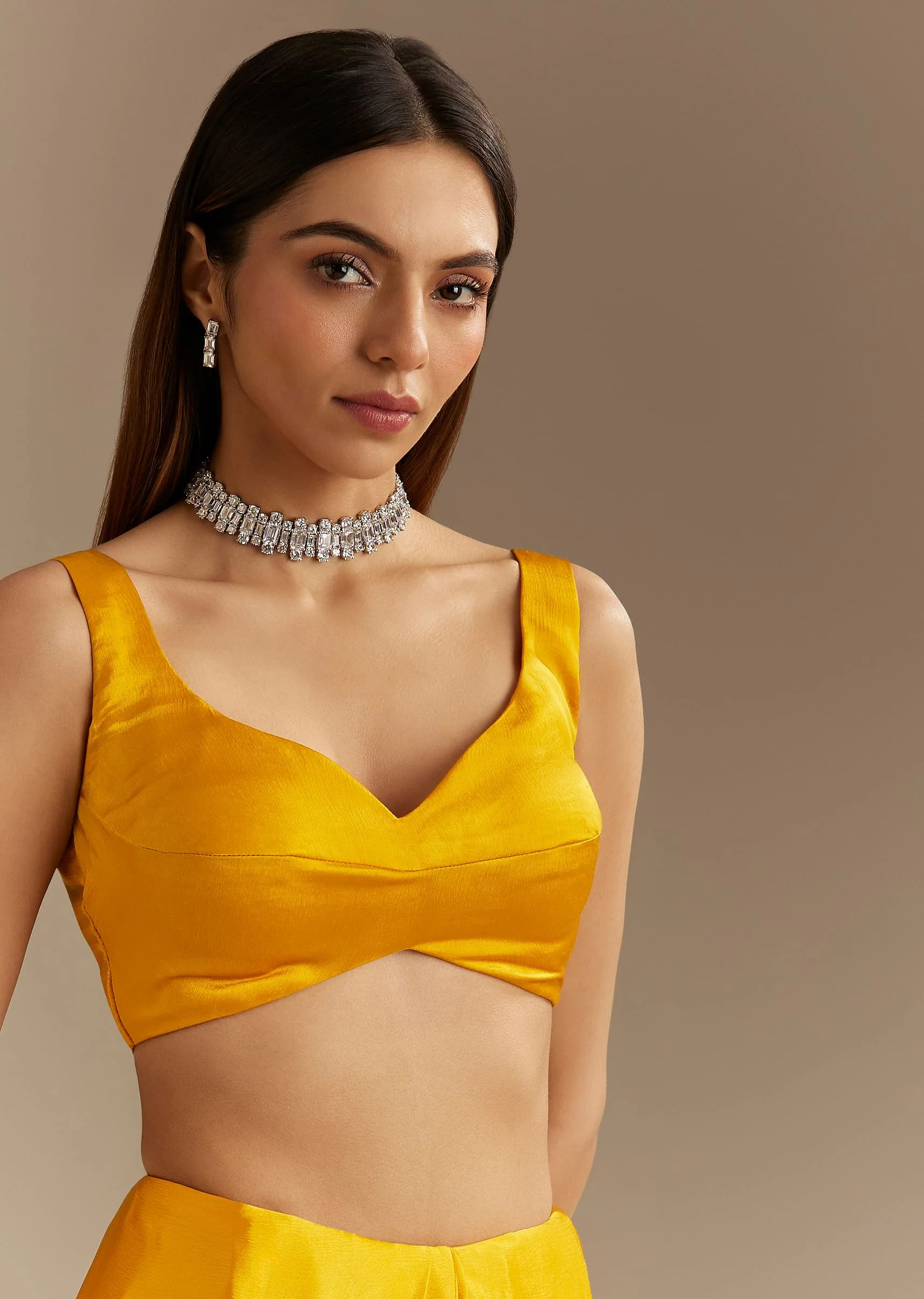 Yellow Chinon Saree With Cutdana Embroidery - Image 8
