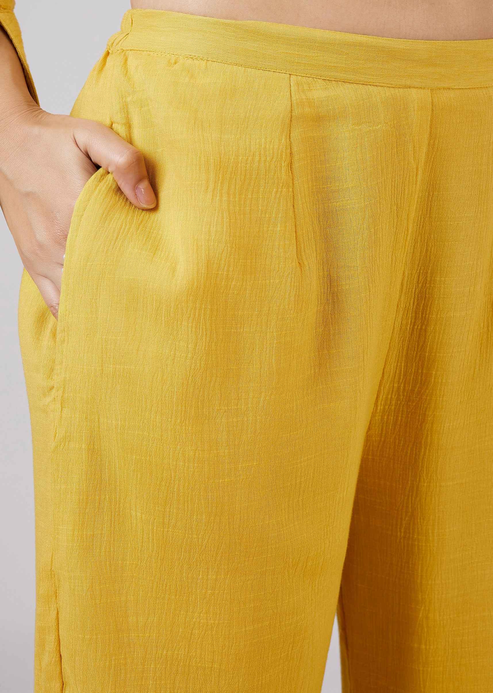 Yellow Cotton Indo Western Coord Set With Resham Work - Image 6