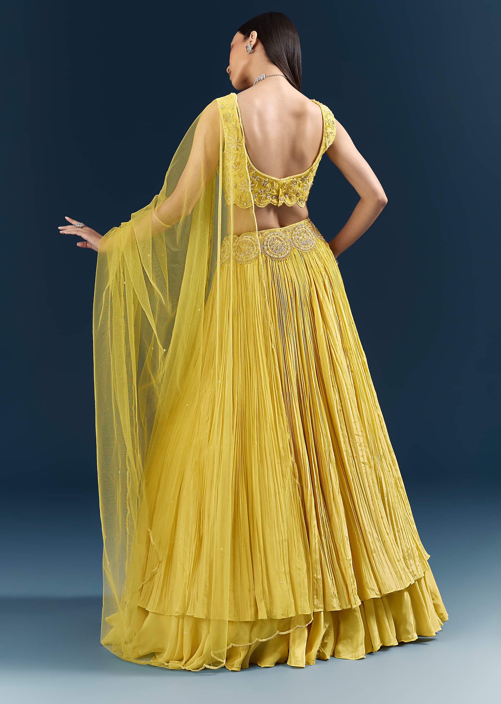 Yellow Crepe Bridesmaid Lehenga With Heavy Embroidery - Image 6
