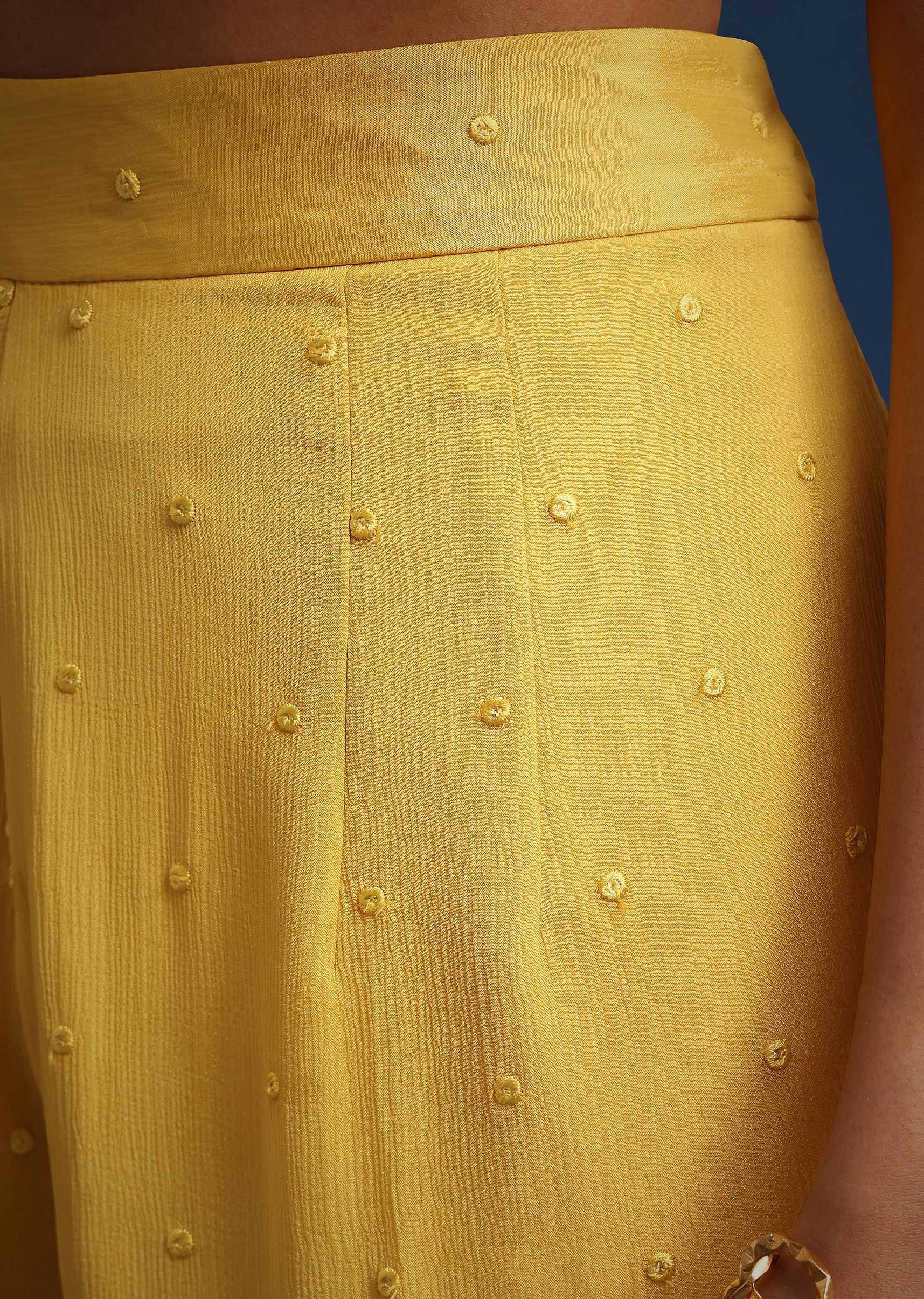 Yellow Crop Top With Slit Palazzo And Scarf - Image 6