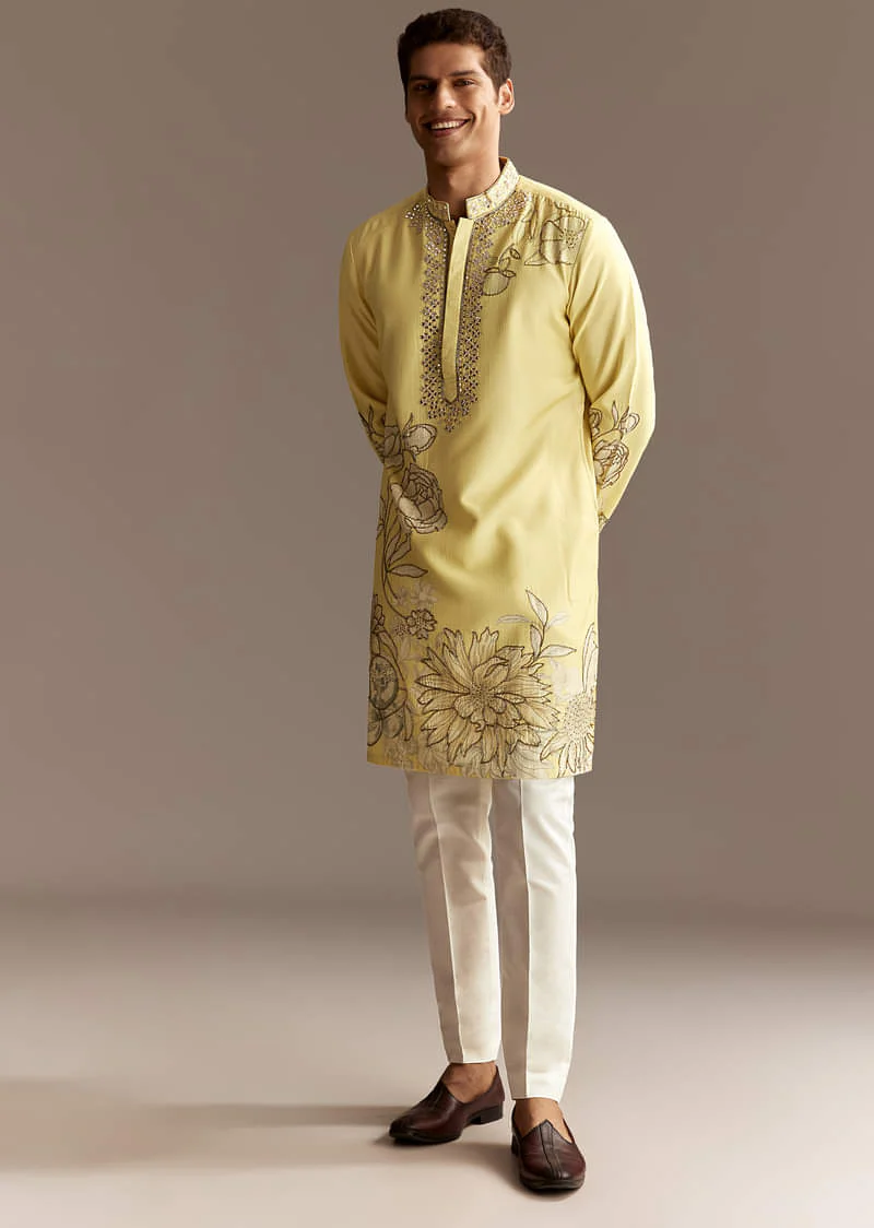 Yellow Cutwork Kurta Set - Image 3