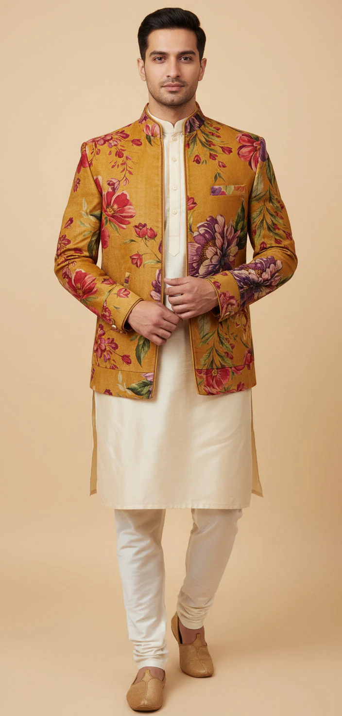 Yellow Designer Jodhpuri Suit - Image 2