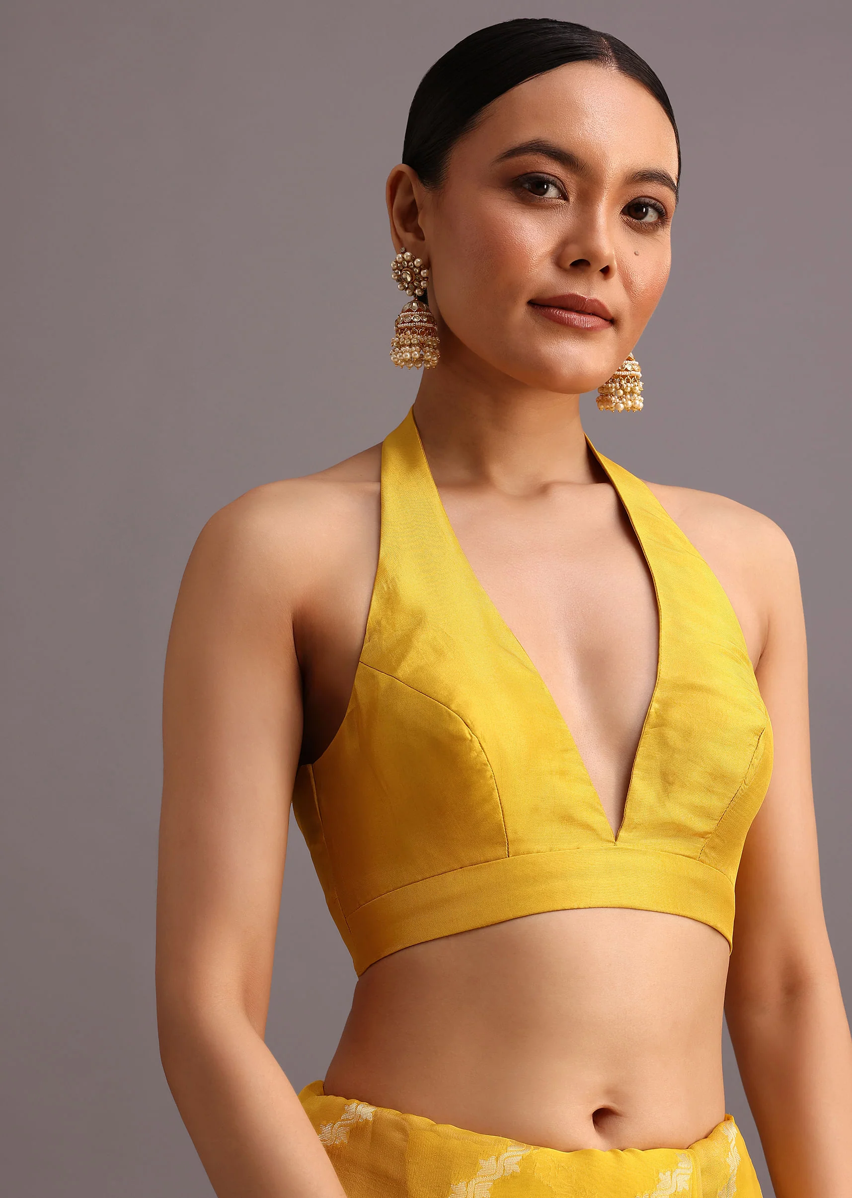 Yellow Dola Silk Leheriya Woven Saree With Gotta Patti Border - Image 7