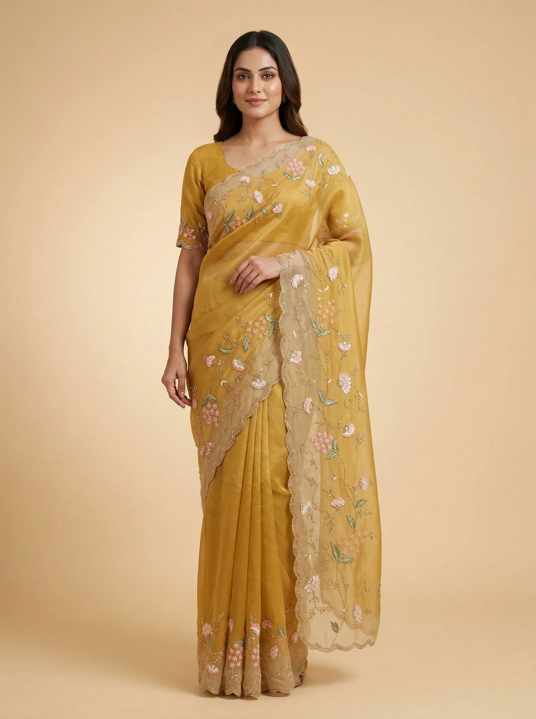 Yellow Dynamic Embroidered Saree