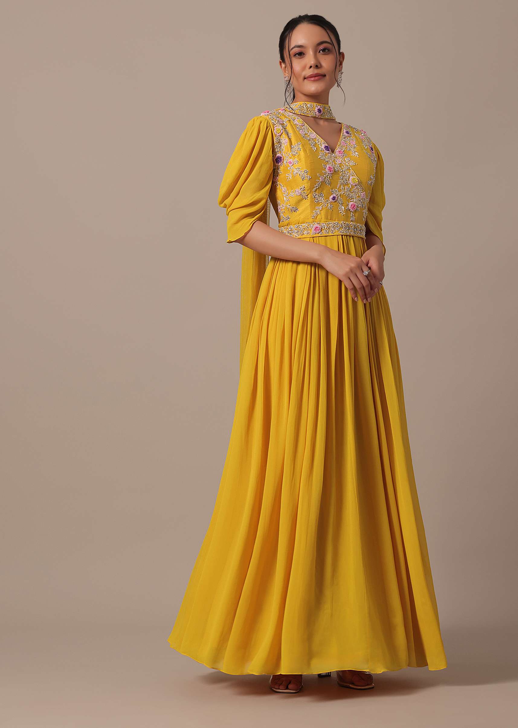 Yellow Embellished Anarkali Set - Image 2