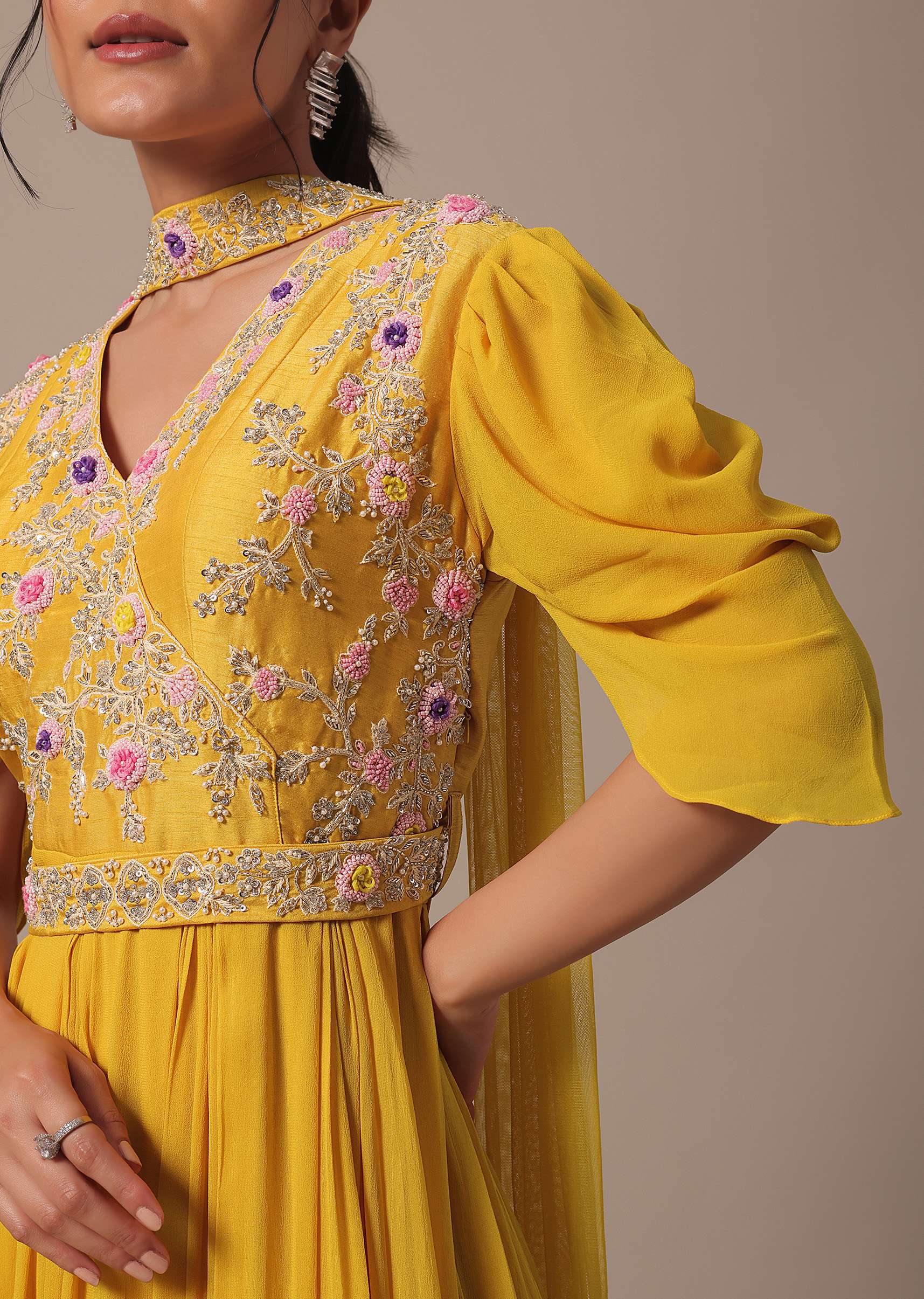Yellow Embellished Anarkali Set - Image 4