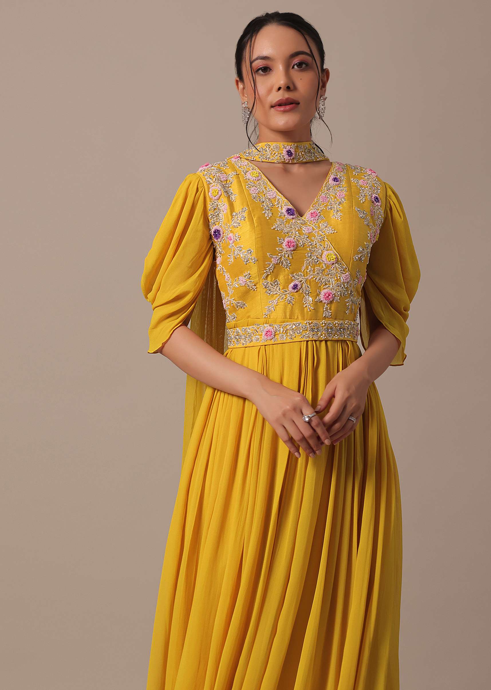 Yellow Embellished Anarkali Set - Image 5