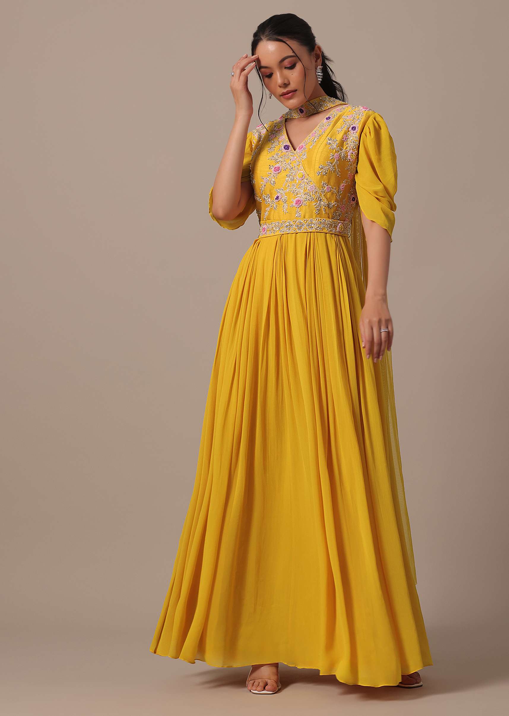 Yellow Embellished Anarkali Set - Image 6
