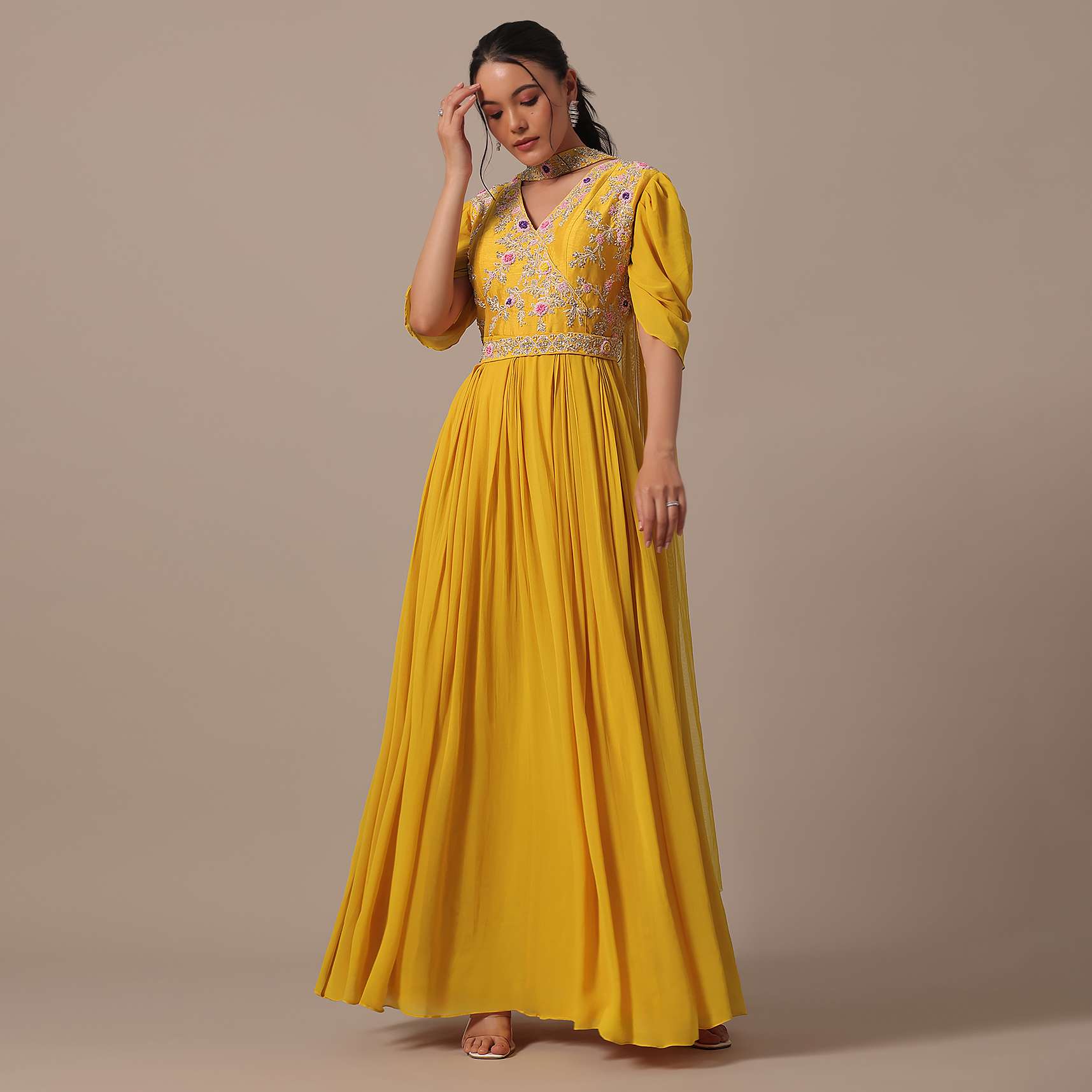 Yellow Embellished Anarkali Set - Image 7