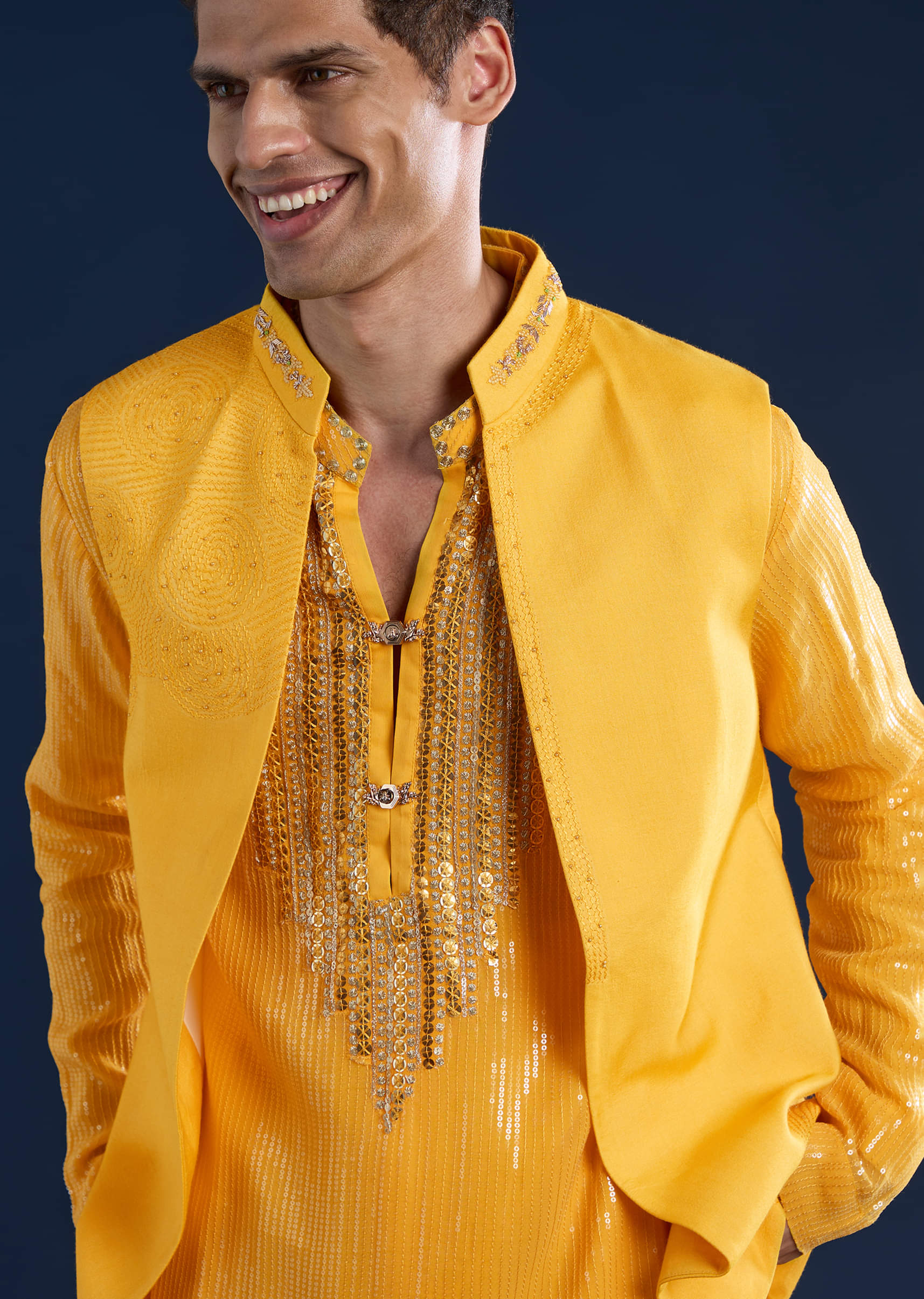 Yellow Embellished Kurta and Jacket Set - Image 2