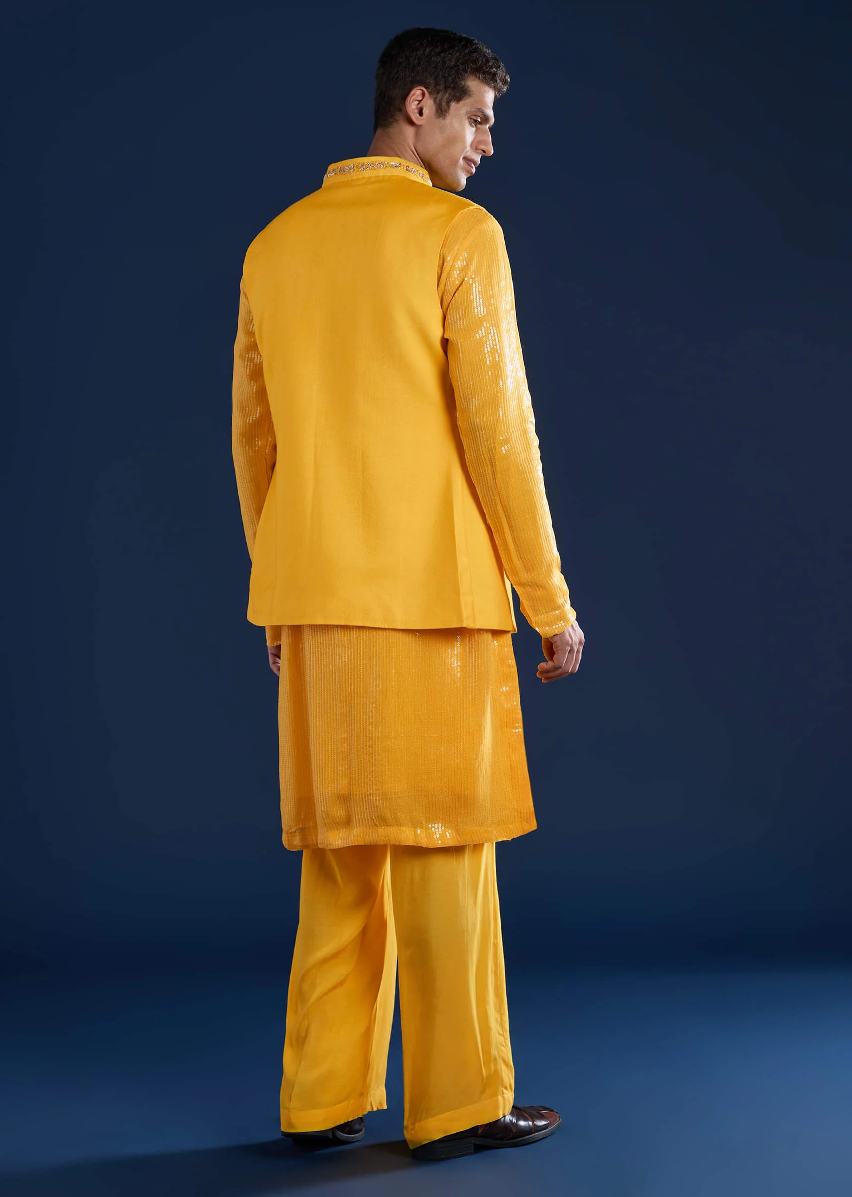 Yellow Embellished Kurta and Jacket Set - Image 5
