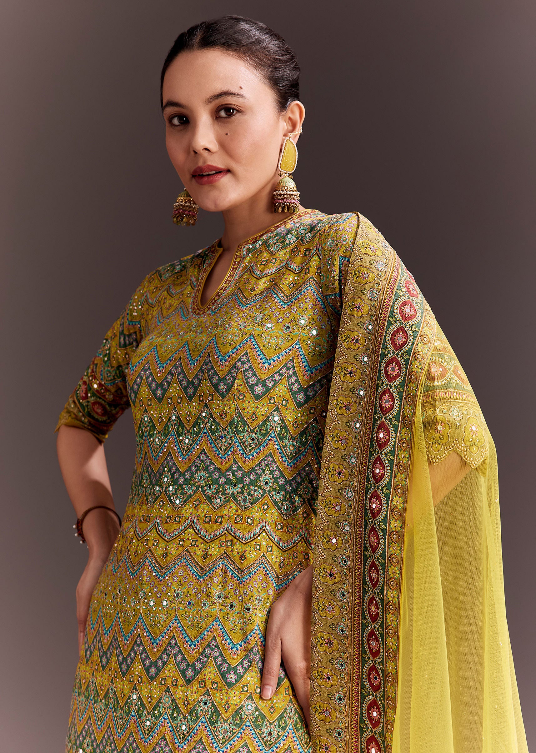 Yellow Embroidered Palazzo Suit - Image 2