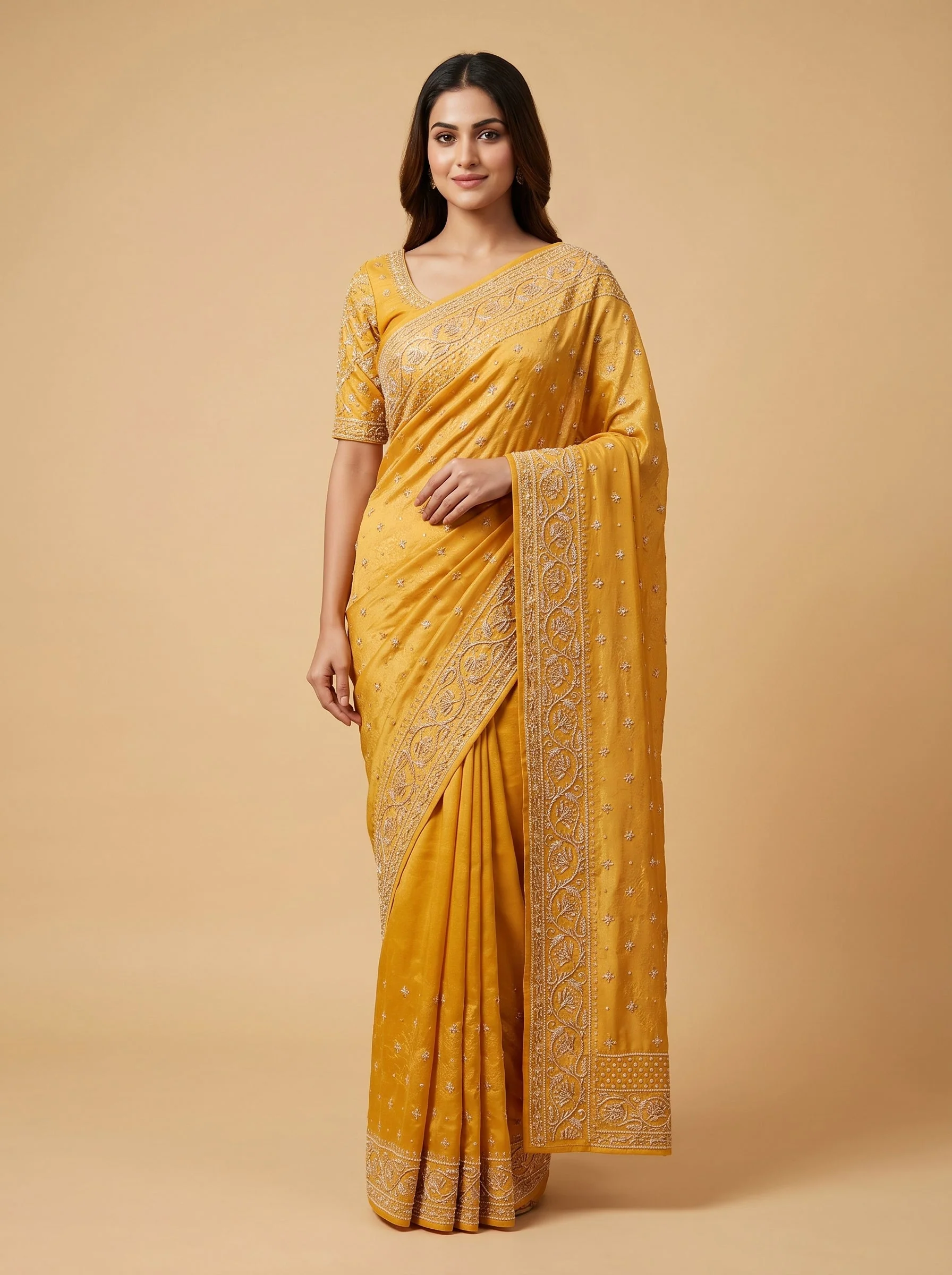 Yellow Embroidered Saree with Bright Artistry