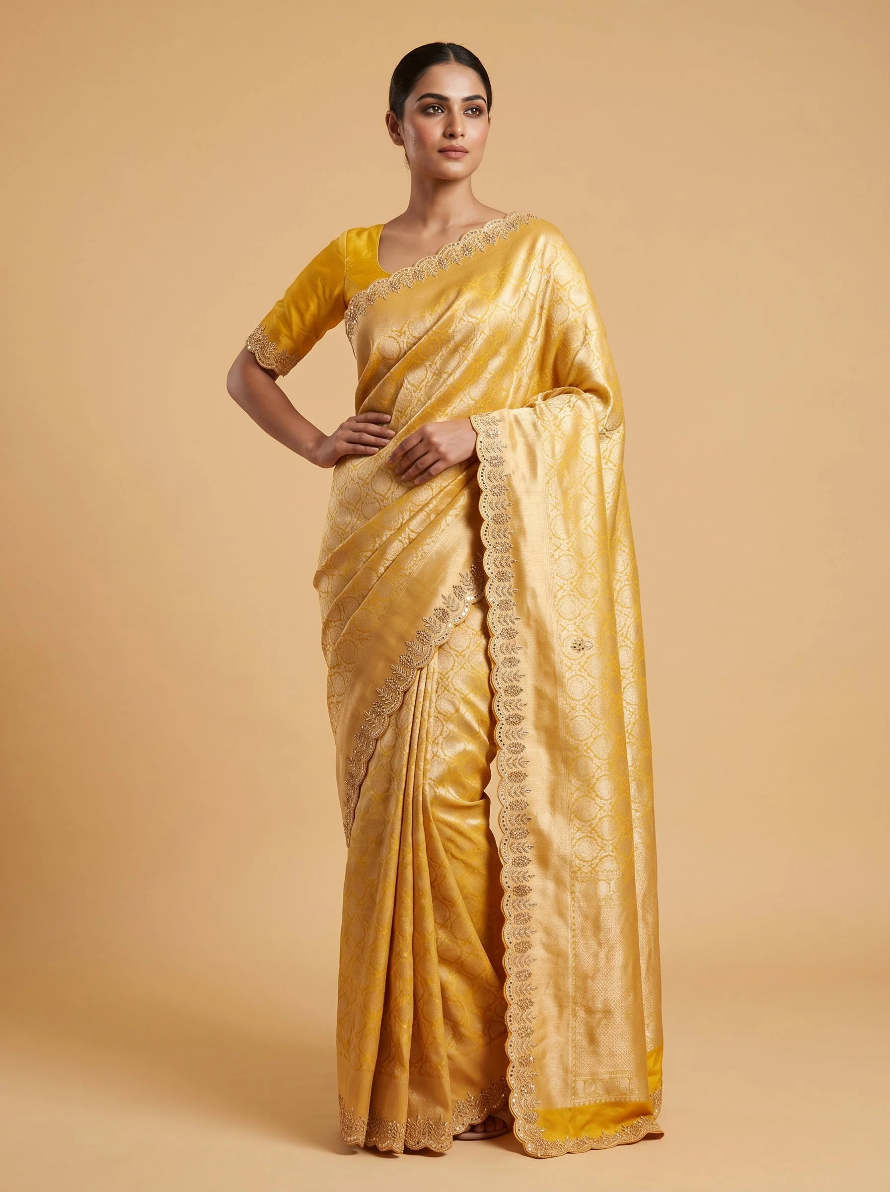 Yellow Embroidered Saree with Radiant Craft