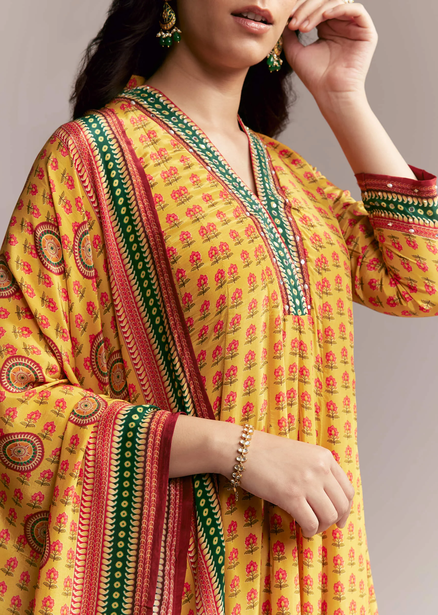Yellow Floral Anarkali Set - Image 2