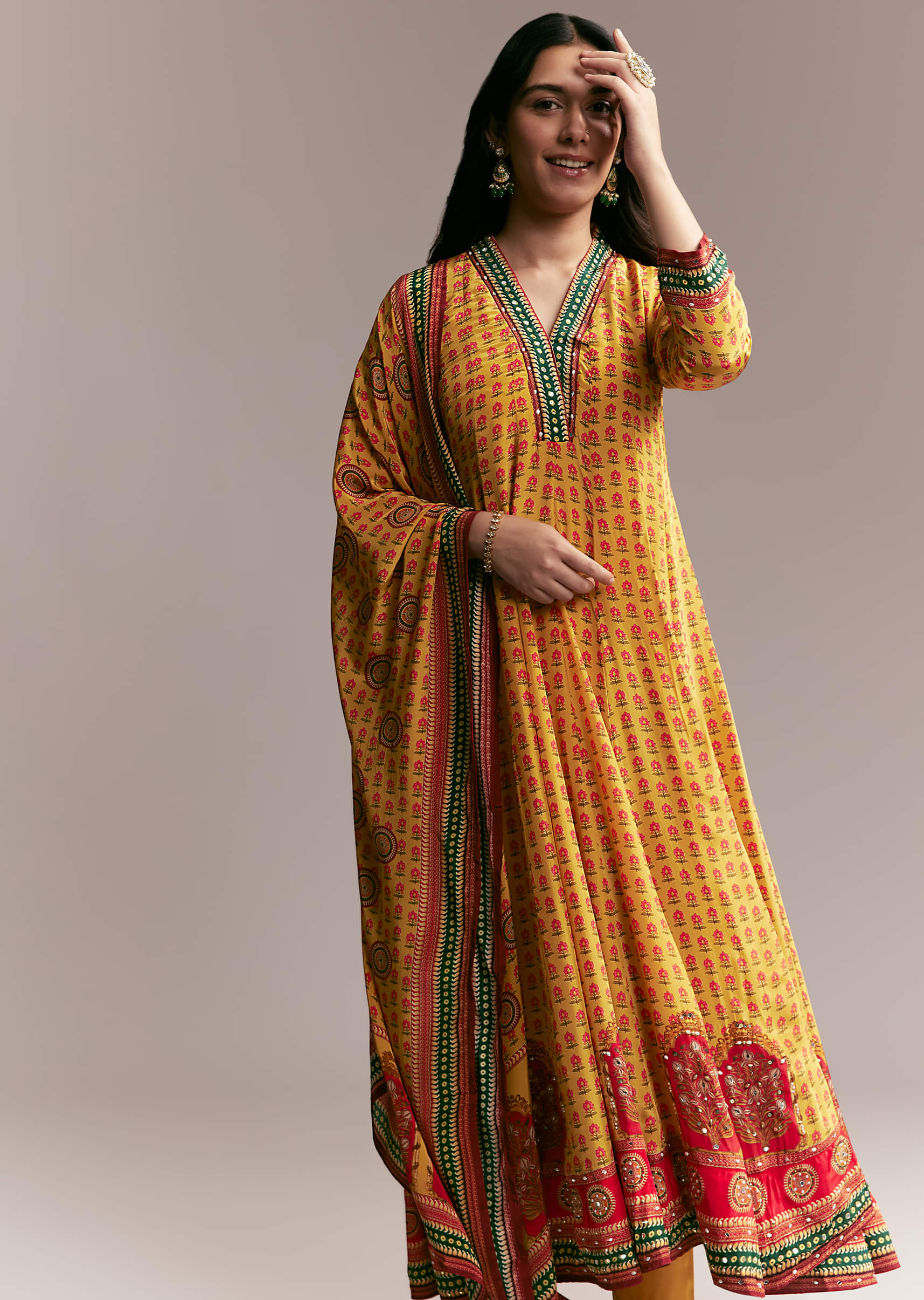 Yellow Floral Anarkali Set - Image 4