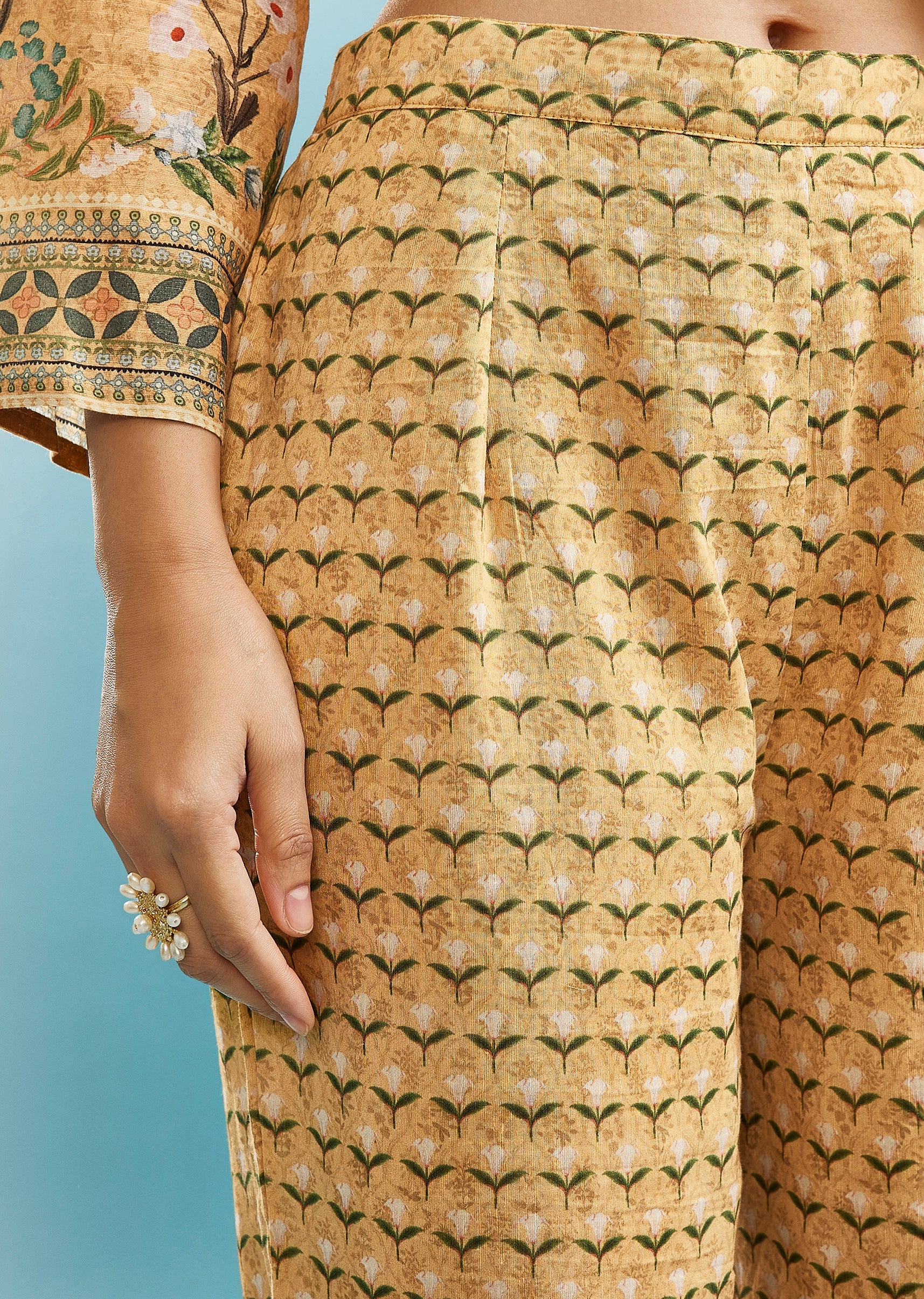 Yellow Floral Co-ord Set With Cut Dana And Sequins Work - Image 6