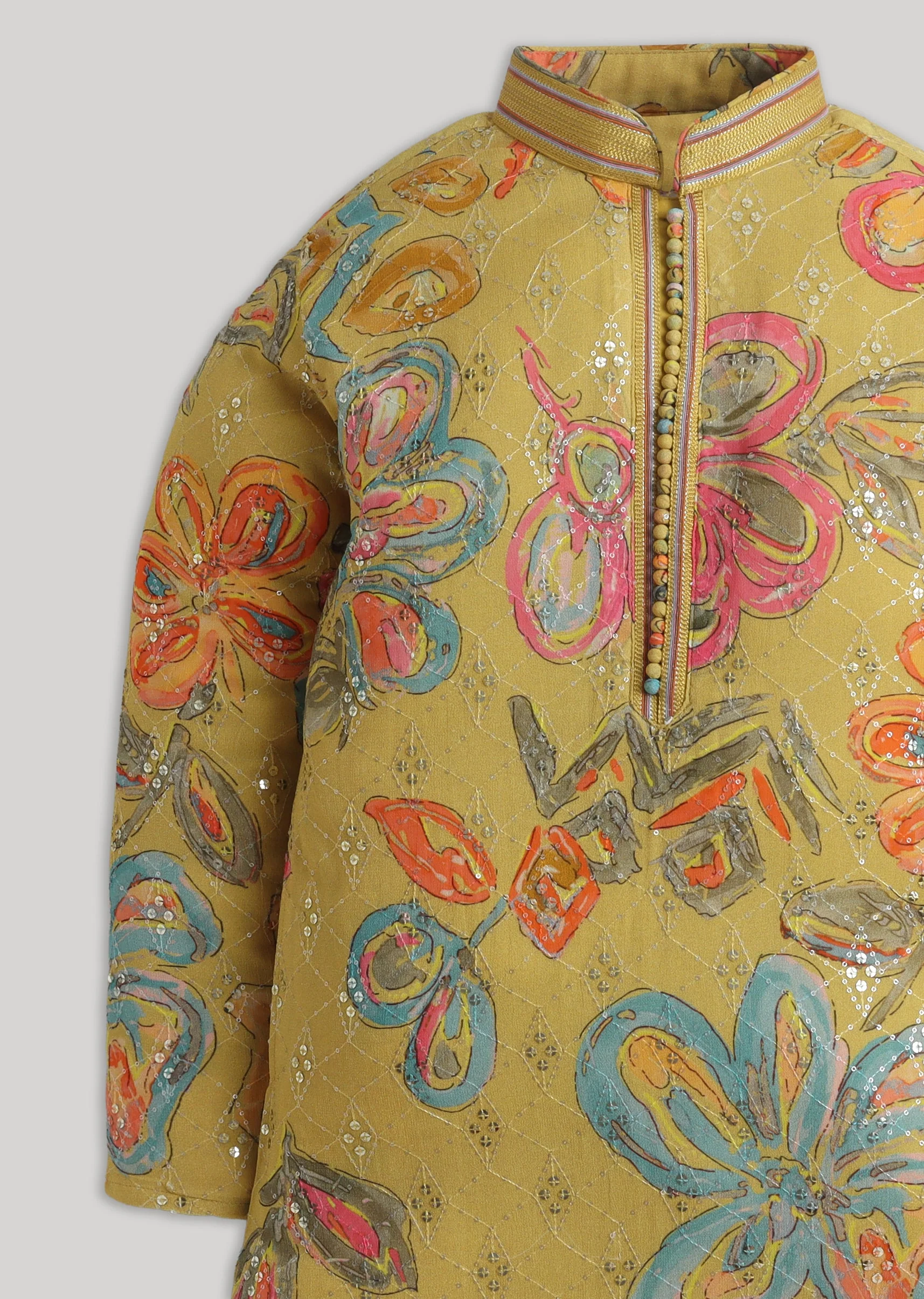 Yellow Floral Georgette Kurta Set With Sequin Detailing - Image 4