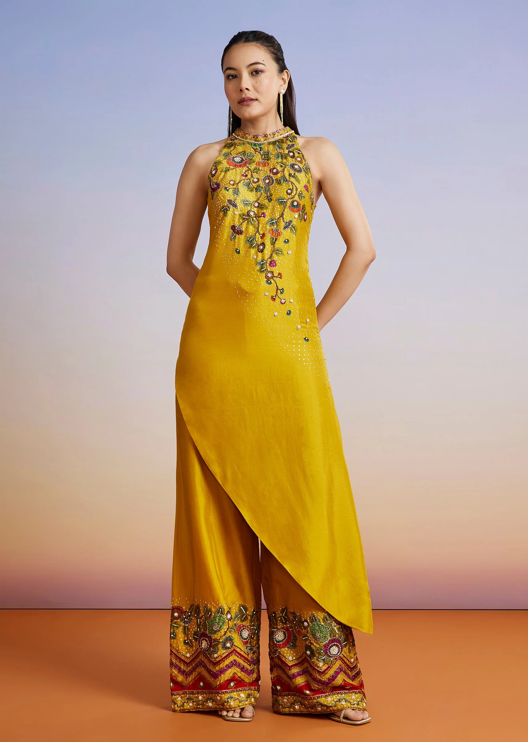 Yellow Floral Printed Silk Blend Co-ord Set - Image 3