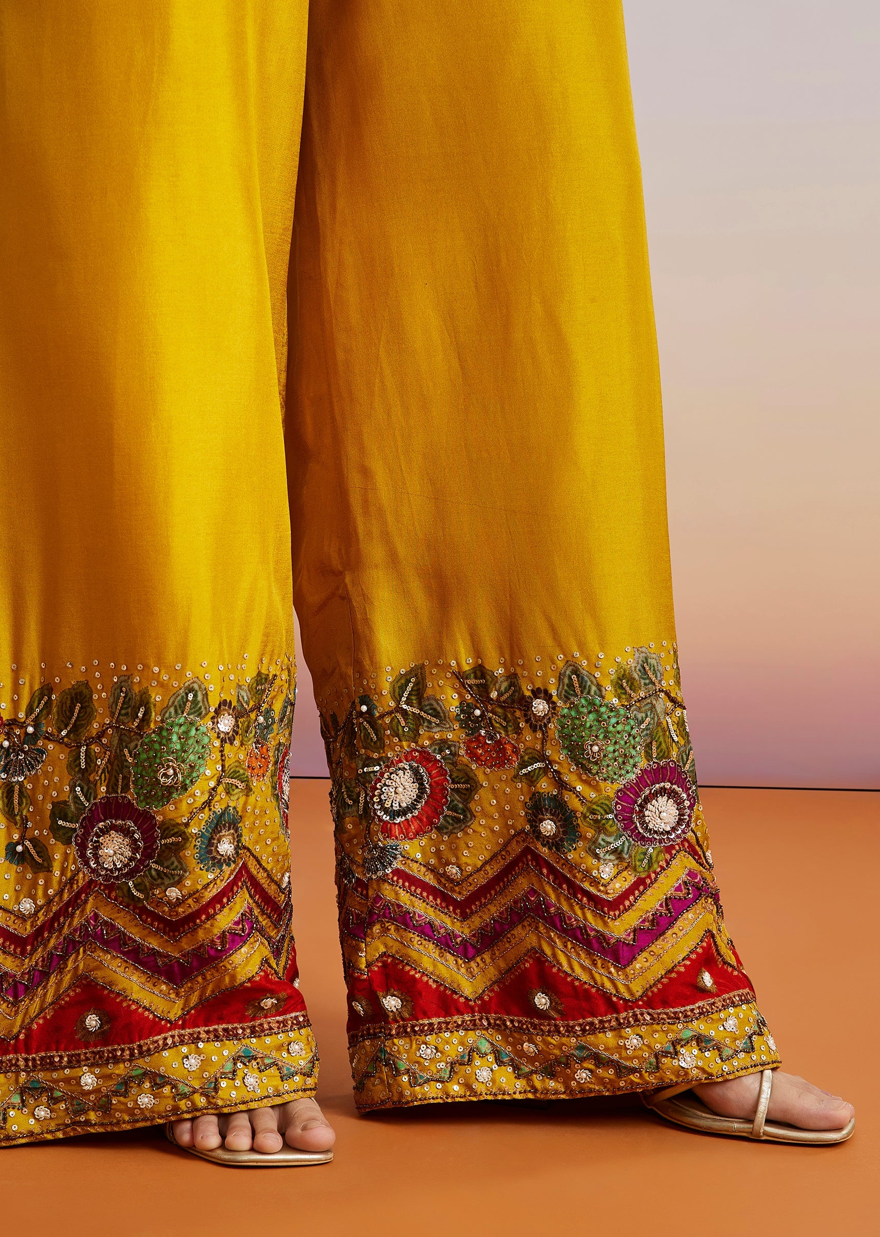 Yellow Floral Printed Silk Blend Co-ord Set - Image 4